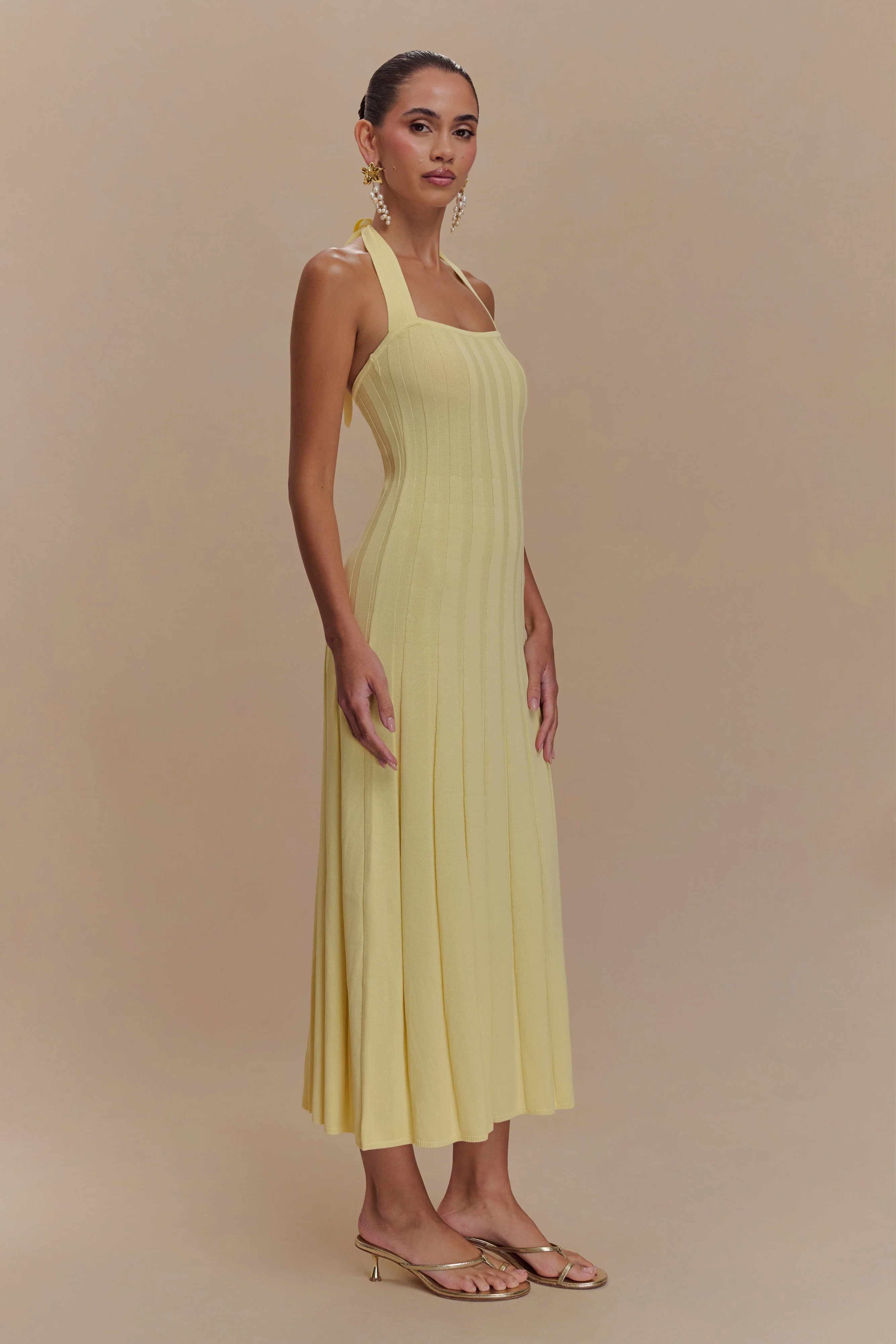 Jacqui Halter Knit Midi Dress - Lemon - Image 4