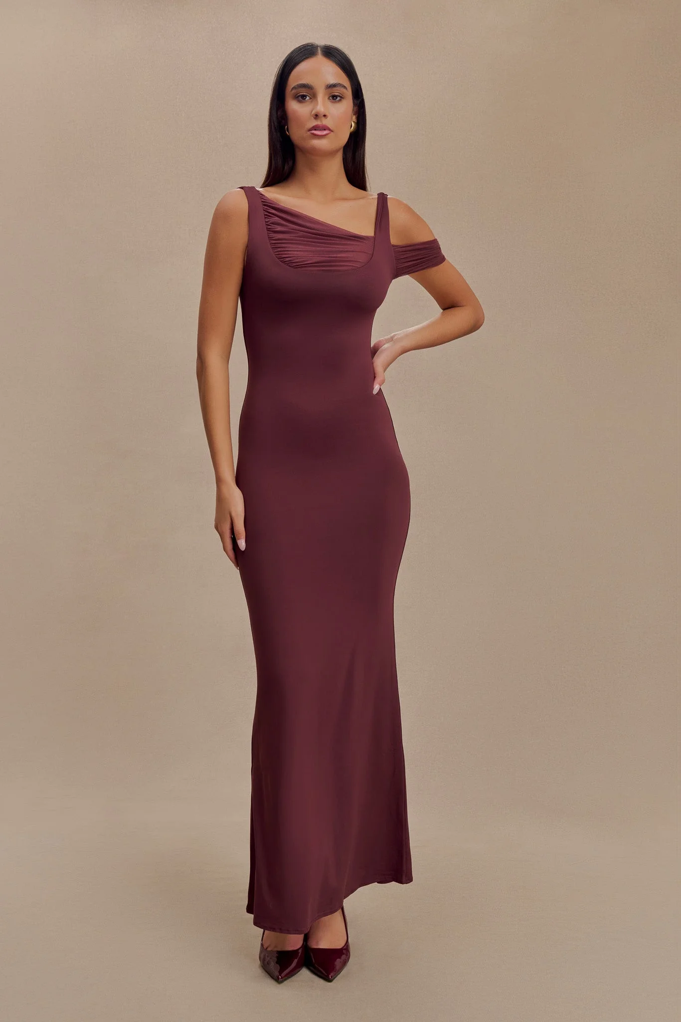 Janette Recycled Nylon And Mesh Sleeveless Maxi Dress - Mahogany - Image 4