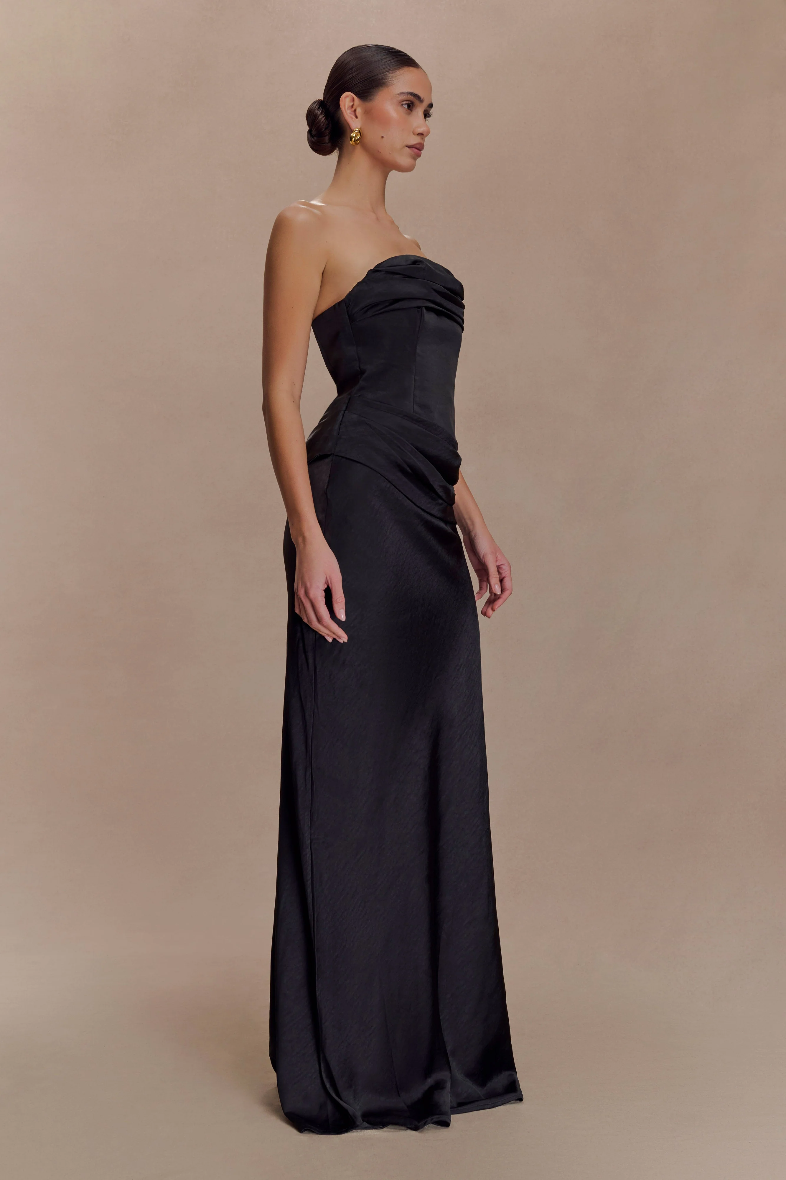 Jasmine Strapless Satin Maxi Dress - Black - Image 3