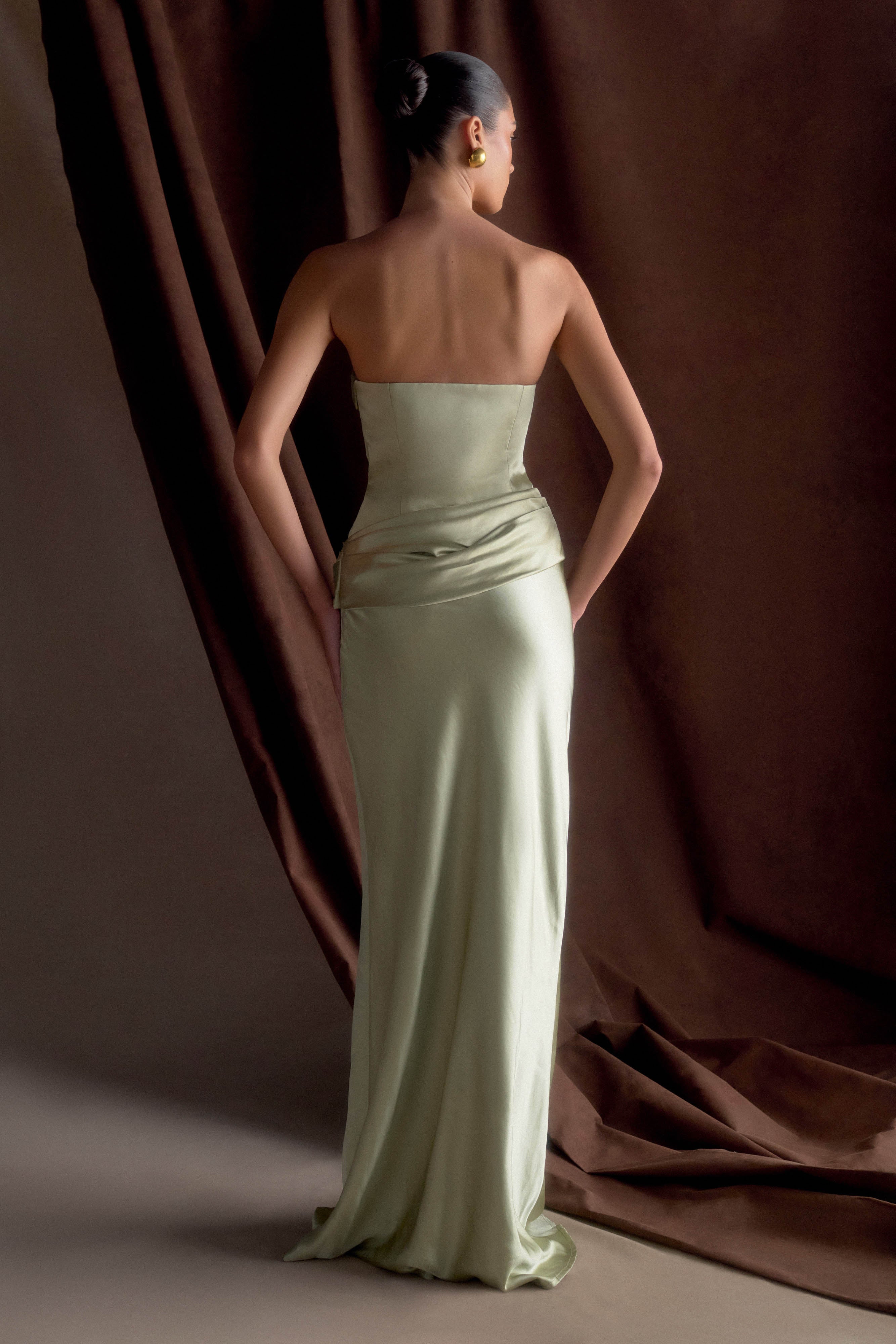 Jasmine Strapless Satin Maxi Dress - Sage - Image 7