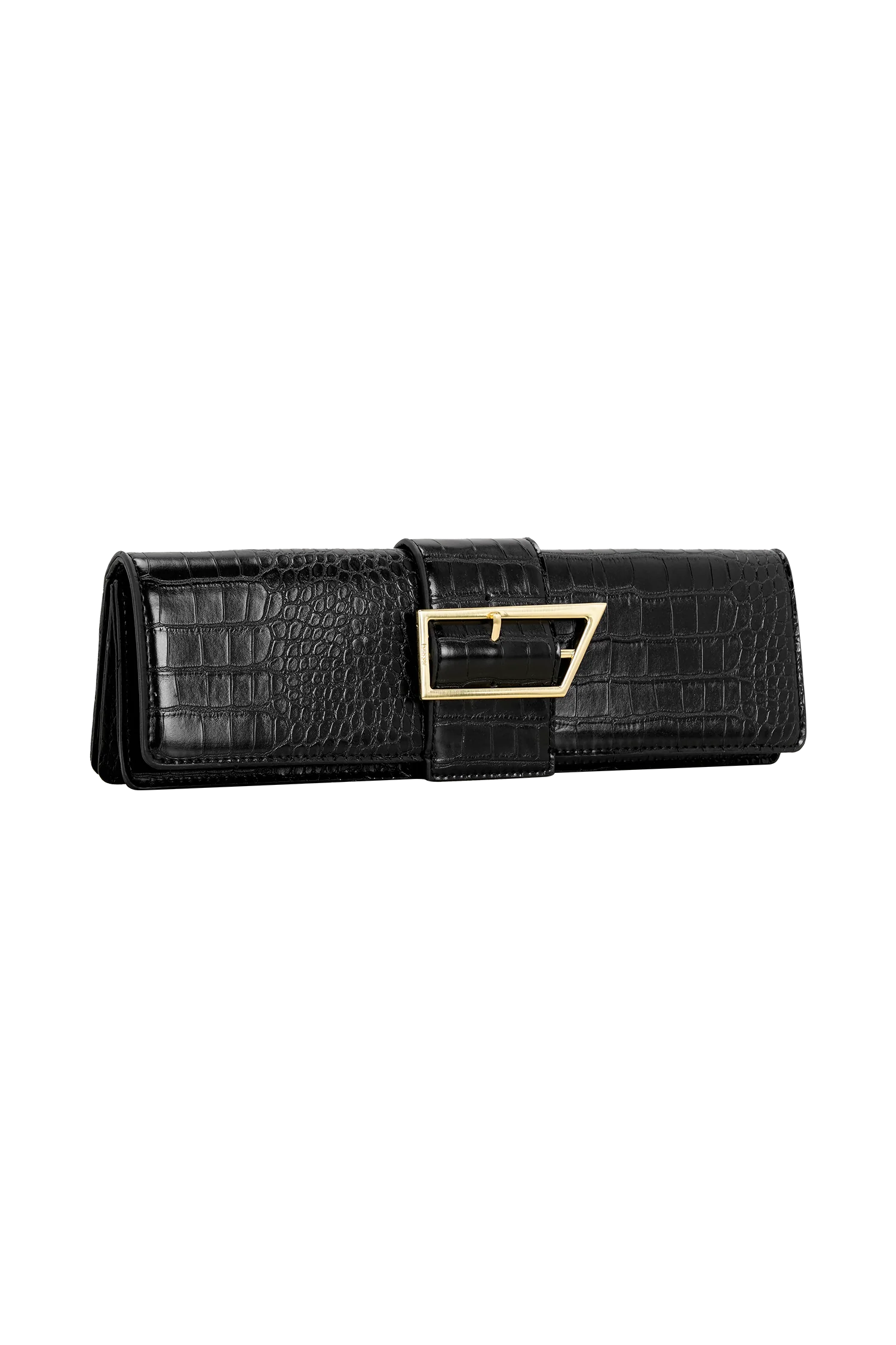 Jessica Faux Leather Crocodile Clutch - Black - Image 7