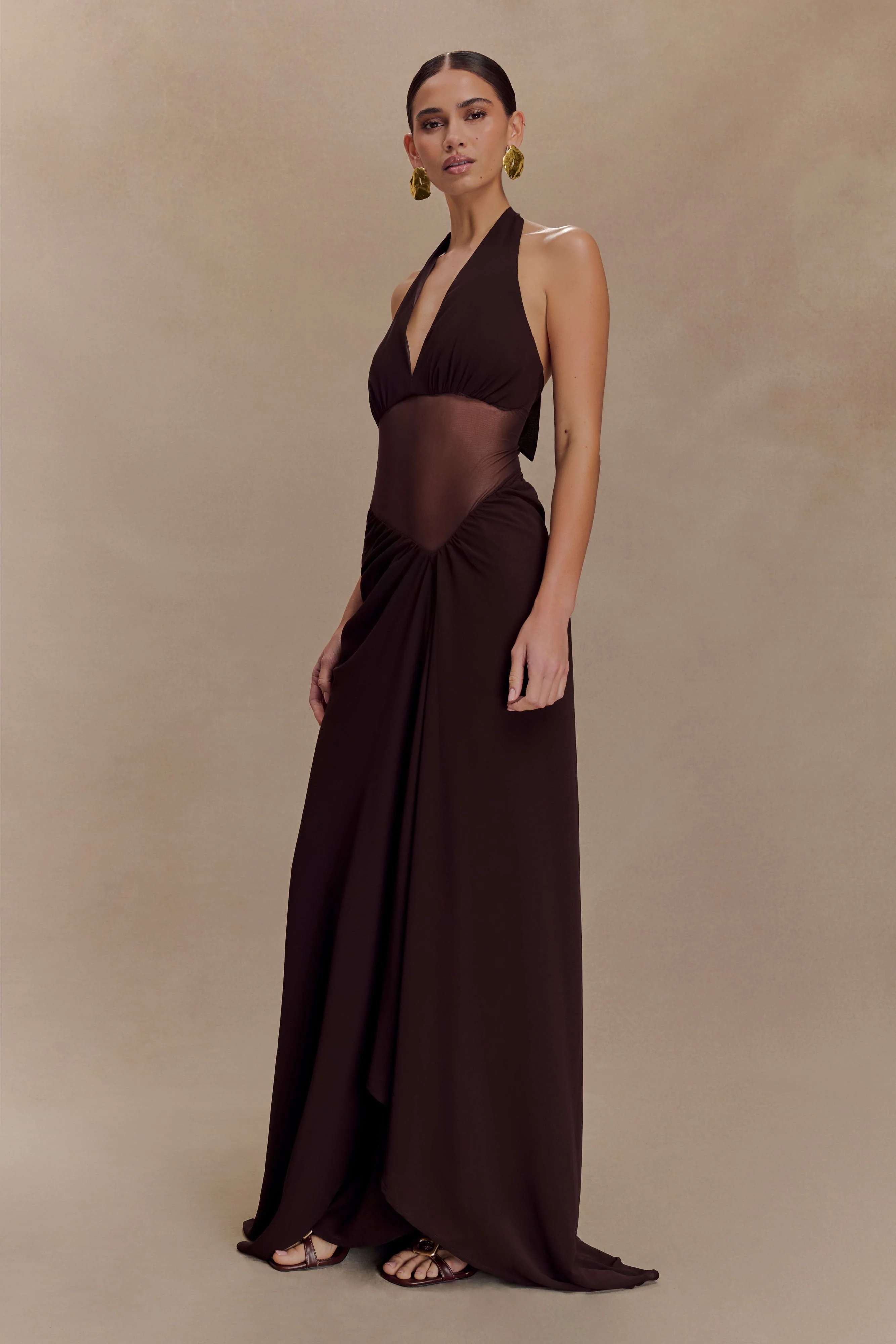 Jonna Chiffon And Mesh Maxi Dress - Dark Chocolate - Image 5