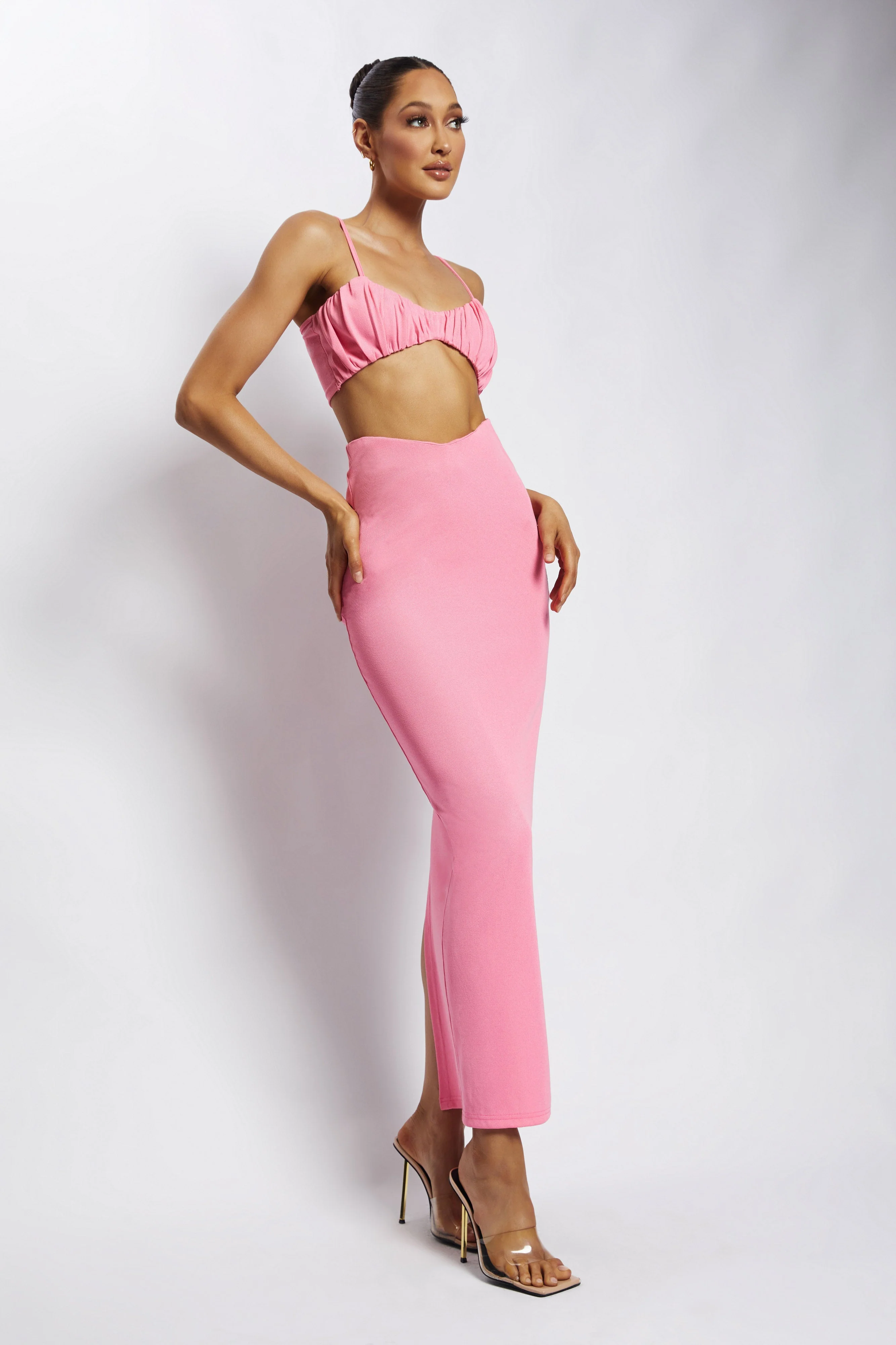 Jordan Ruched Front V Front Top - Pink - Image 4