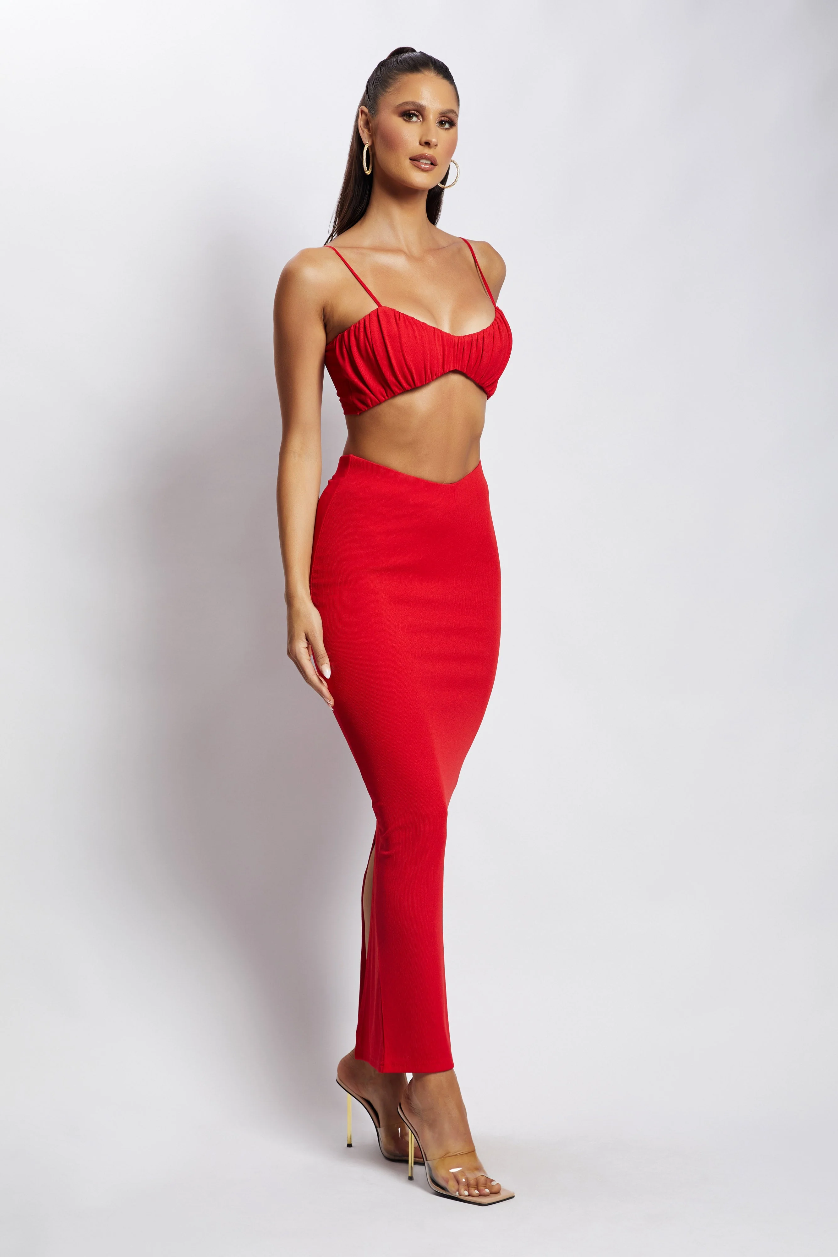 Jordan Ruched Front V Front Top - Red - Image 7