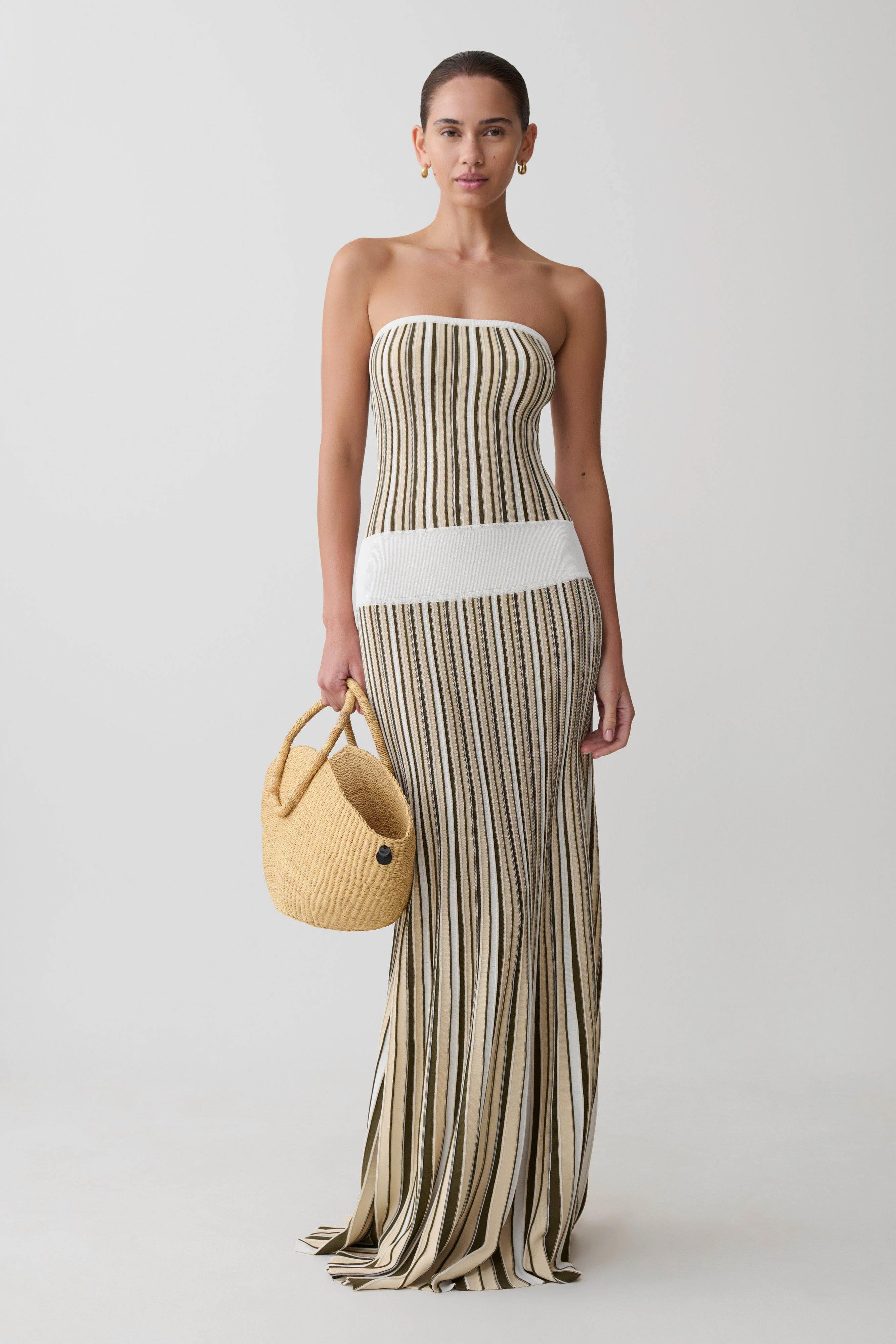 Joyce Stripe Maxi Knit Dress - Khaki/Ivory - Image 3