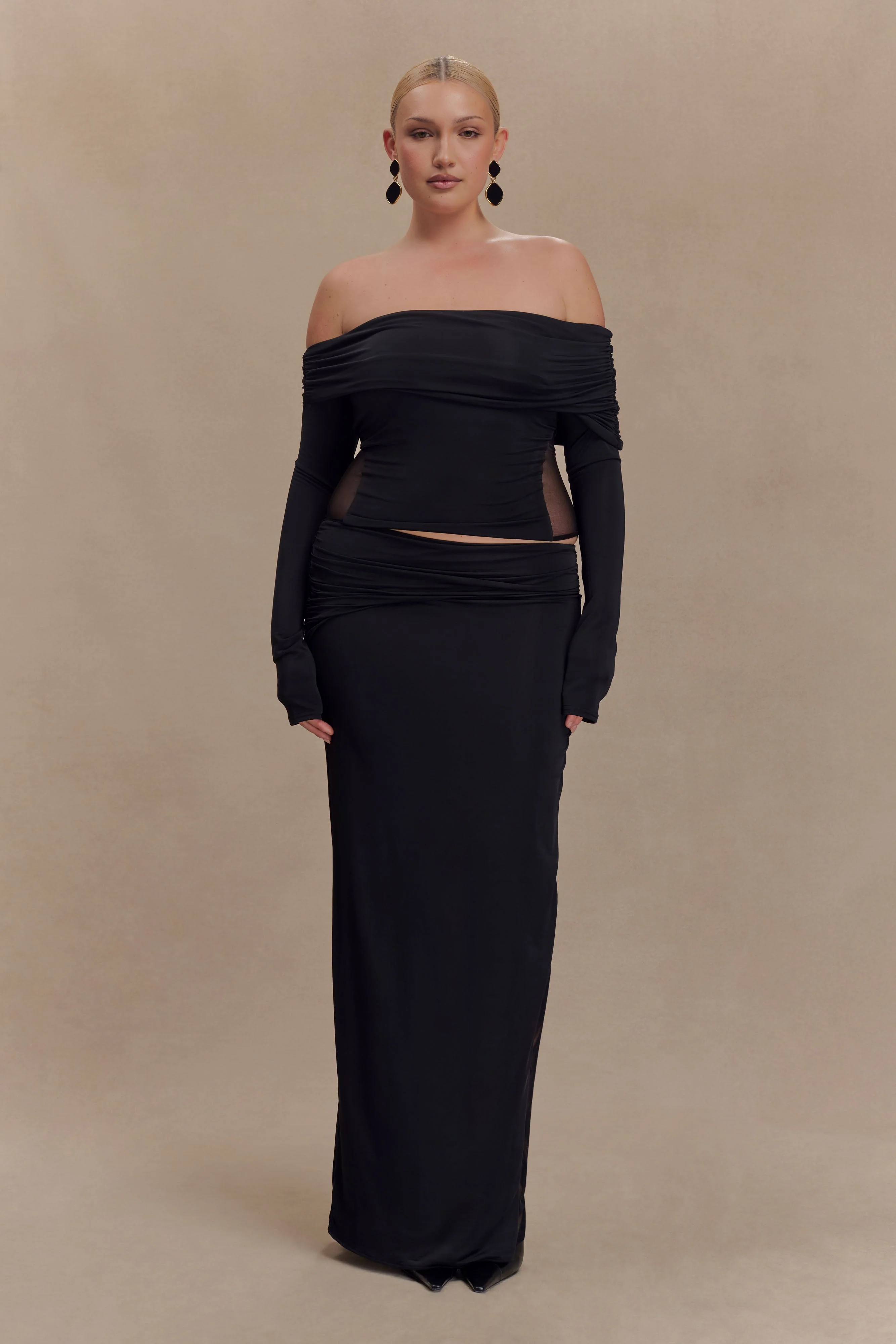 Judy Slinky And Mesh Maxi Skirt - Black - Image 6