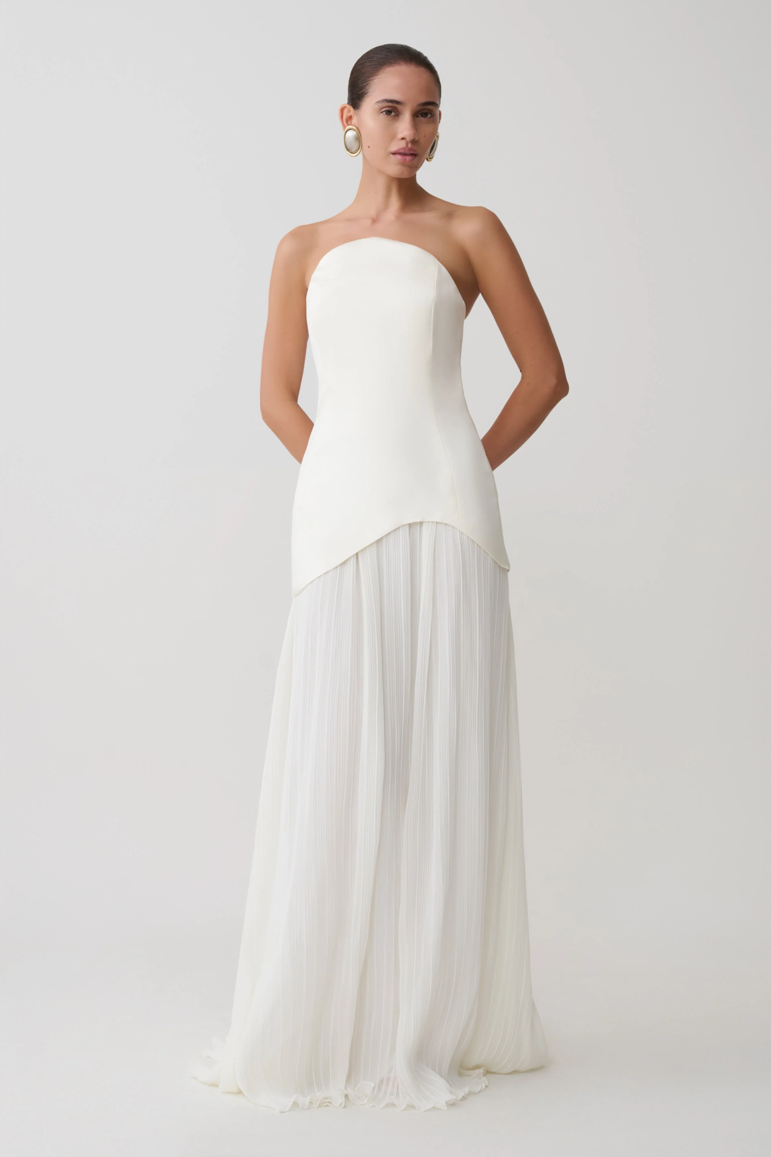Juno Strapless Pleated Maxi Gown - White - Image 5