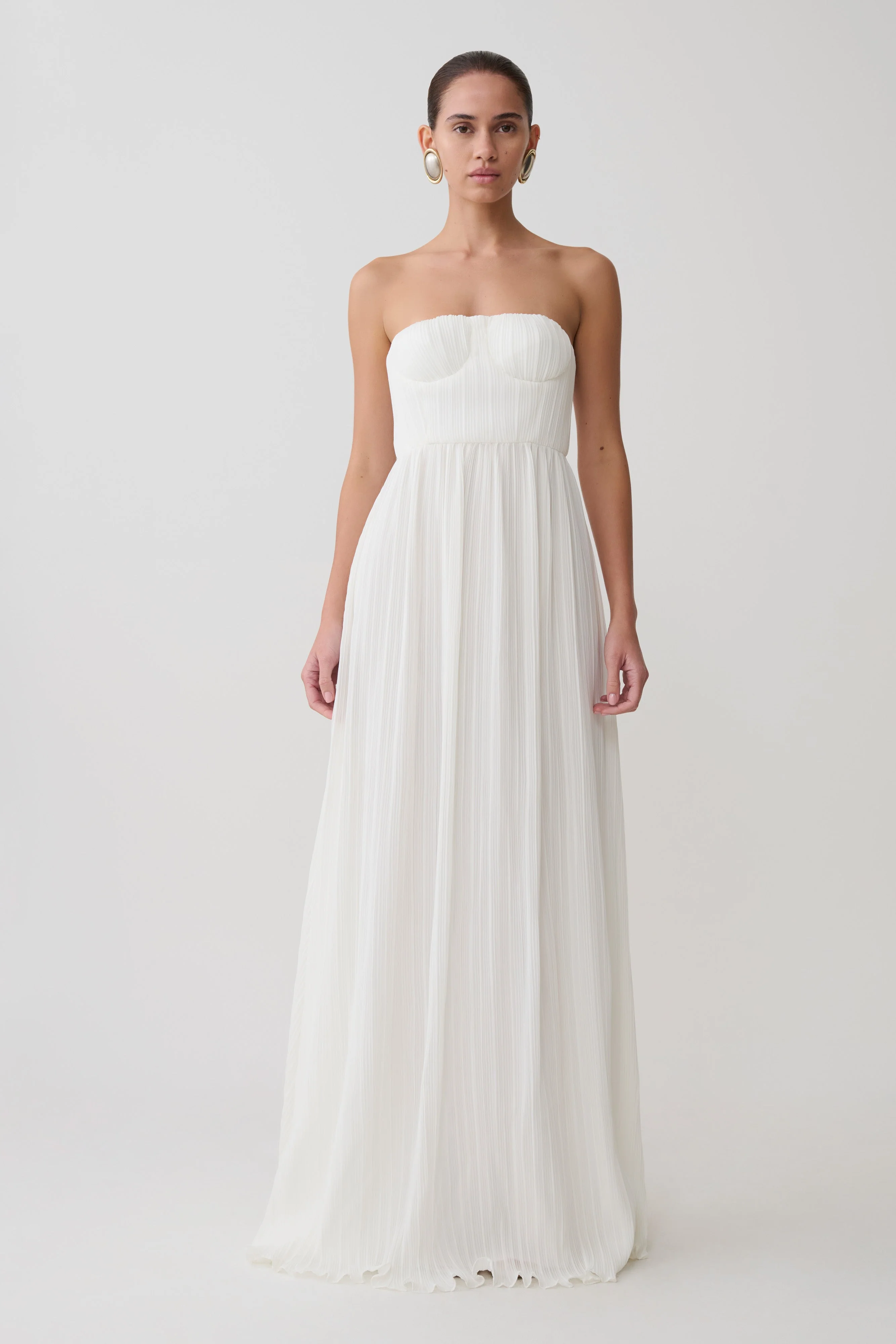 Juno Strapless Pleated Maxi Gown - White - Image 8