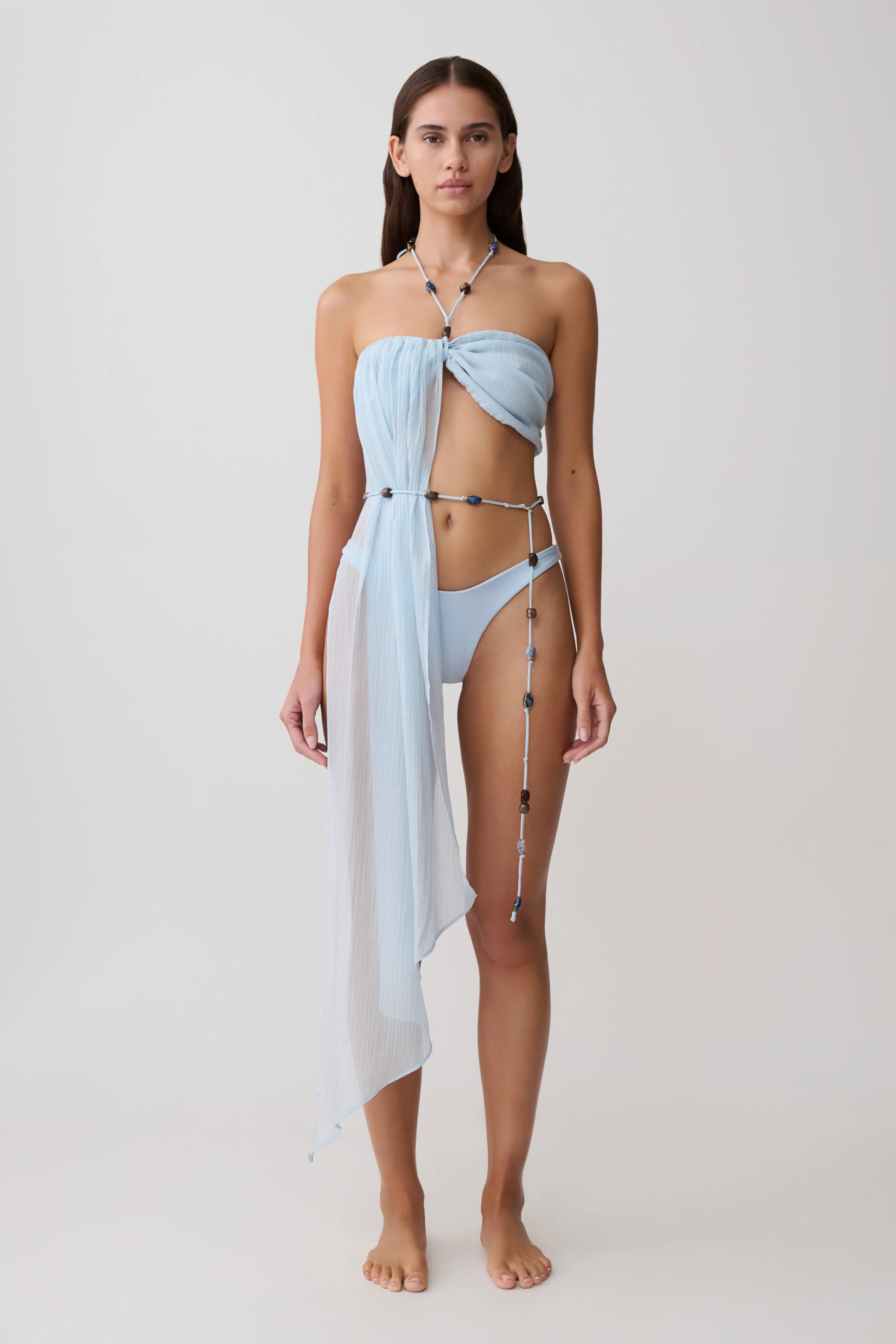 Kai Beaded Draped Scarf Top - Pale Blue - Image 3