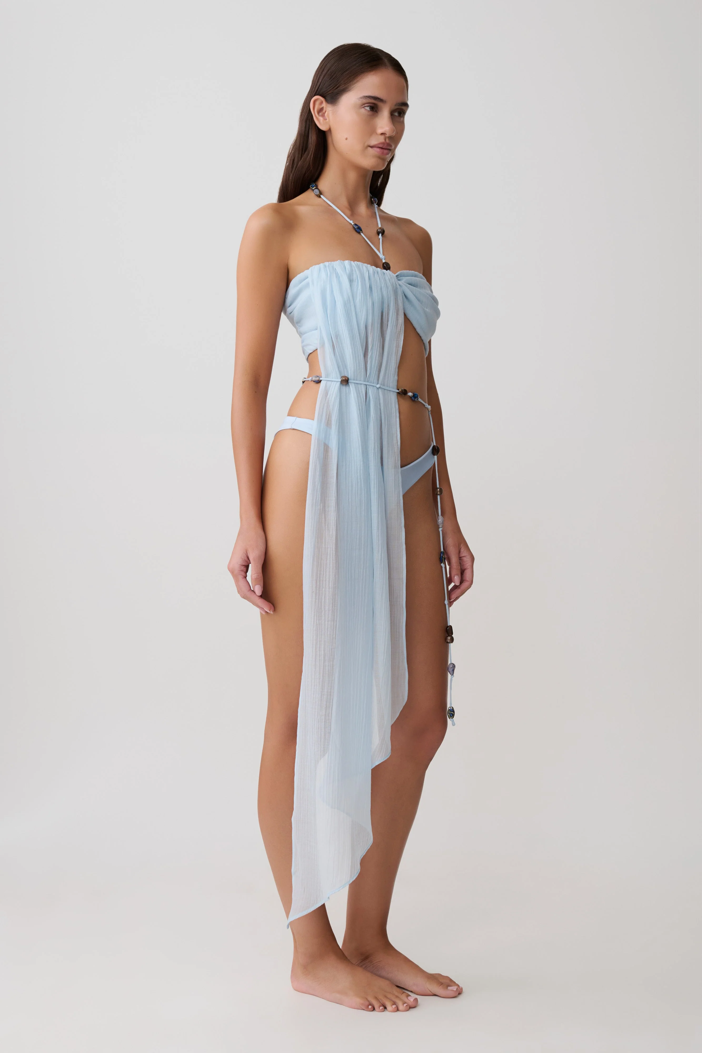 Kai Beaded Draped Scarf Top - Pale Blue - Image 4