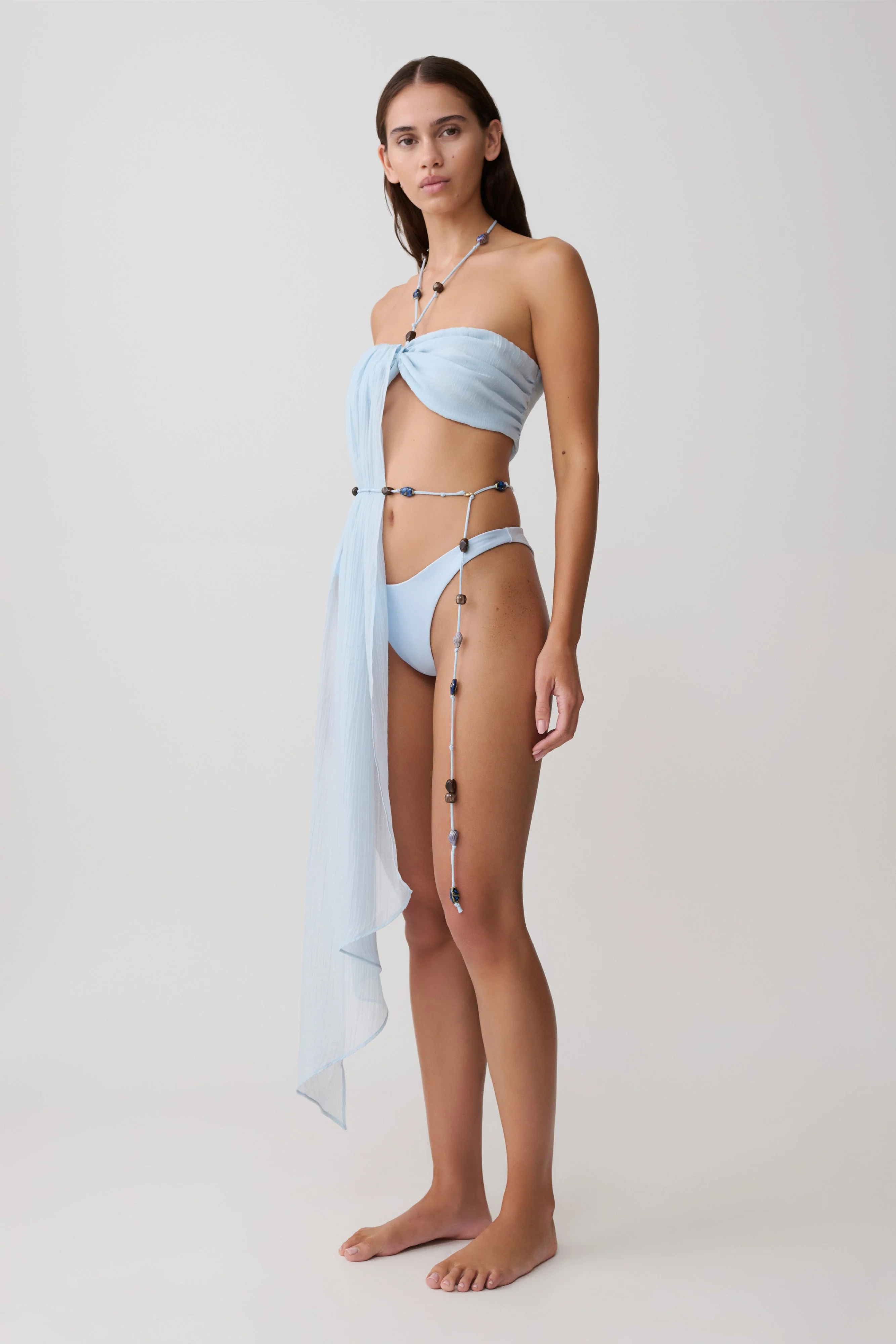 Kai Beaded Draped Scarf Top - Pale Blue - Image 5