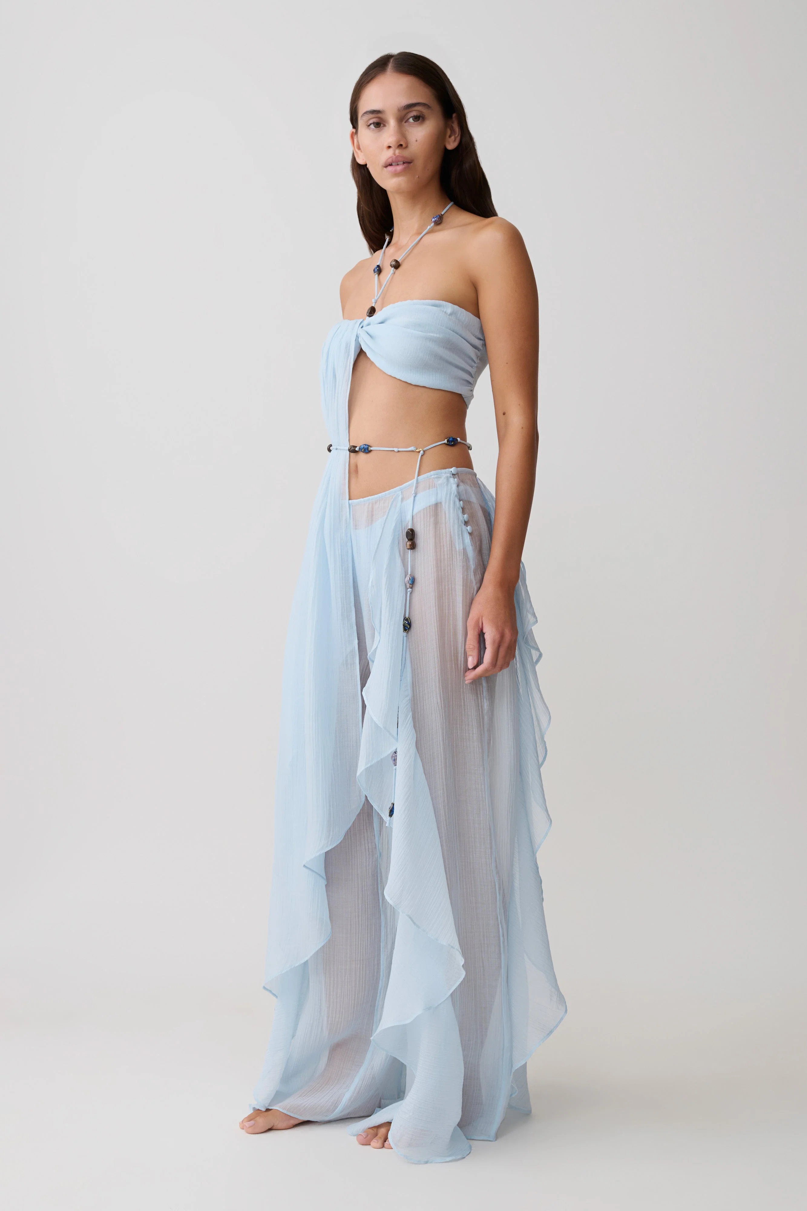 Kai Beaded Draped Scarf Top - Pale Blue - Image 7
