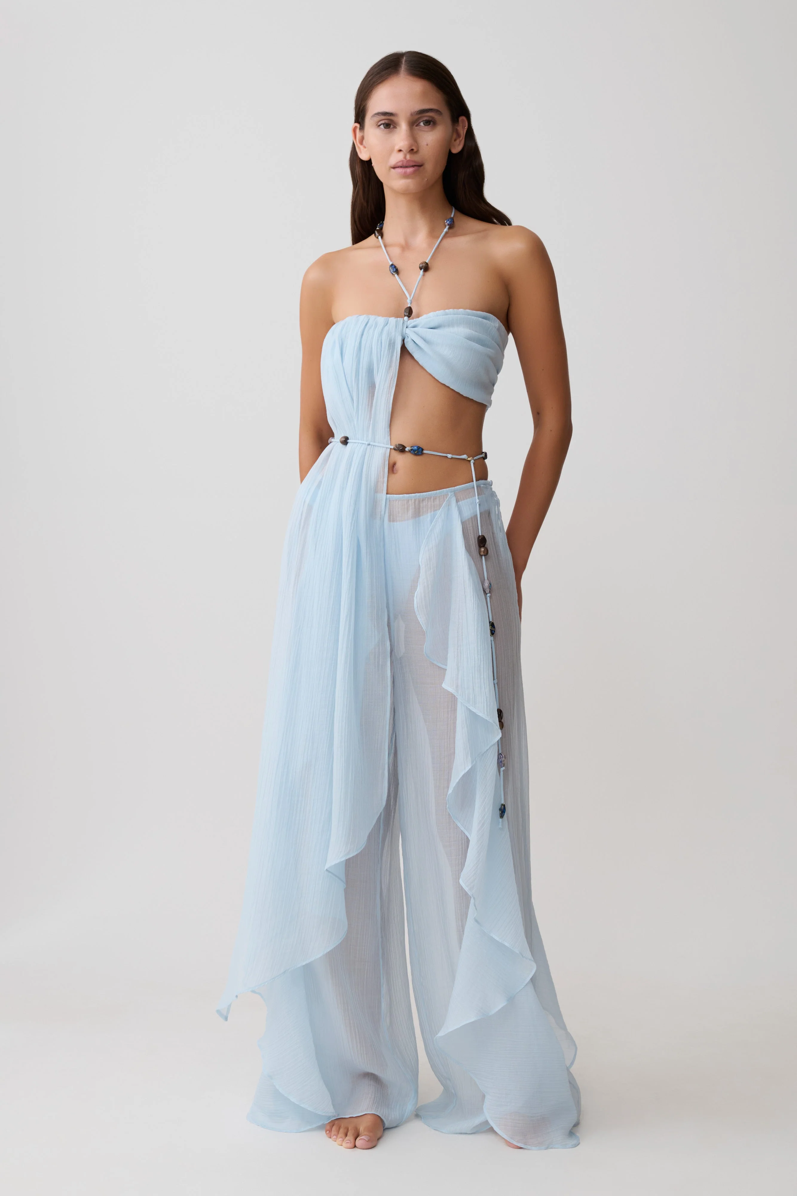 Kai Beaded Draped Scarf Top - Pale Blue - Image 9