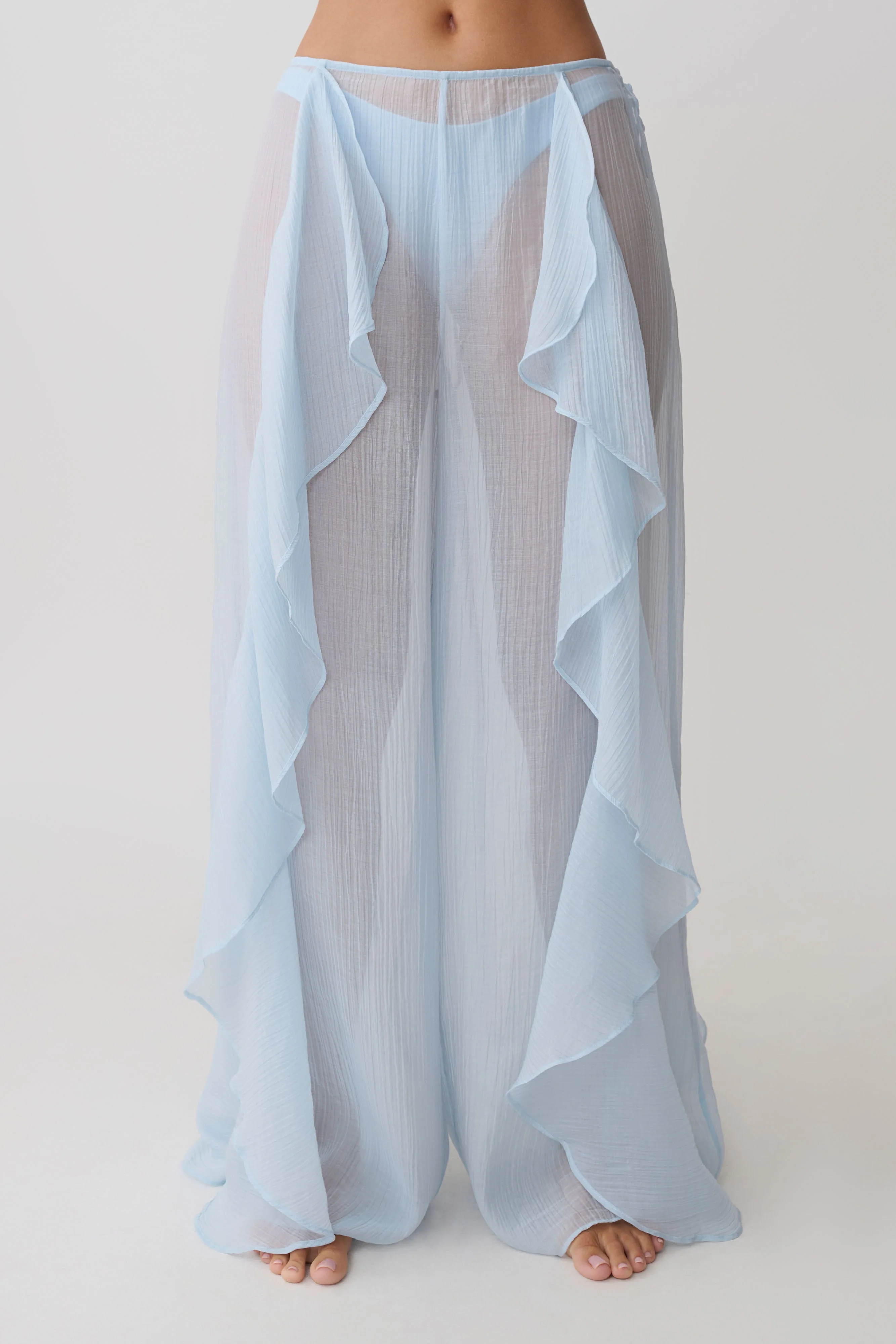 Kai Sheer Draped Ruffle Pant - Pale Blue - Image 11