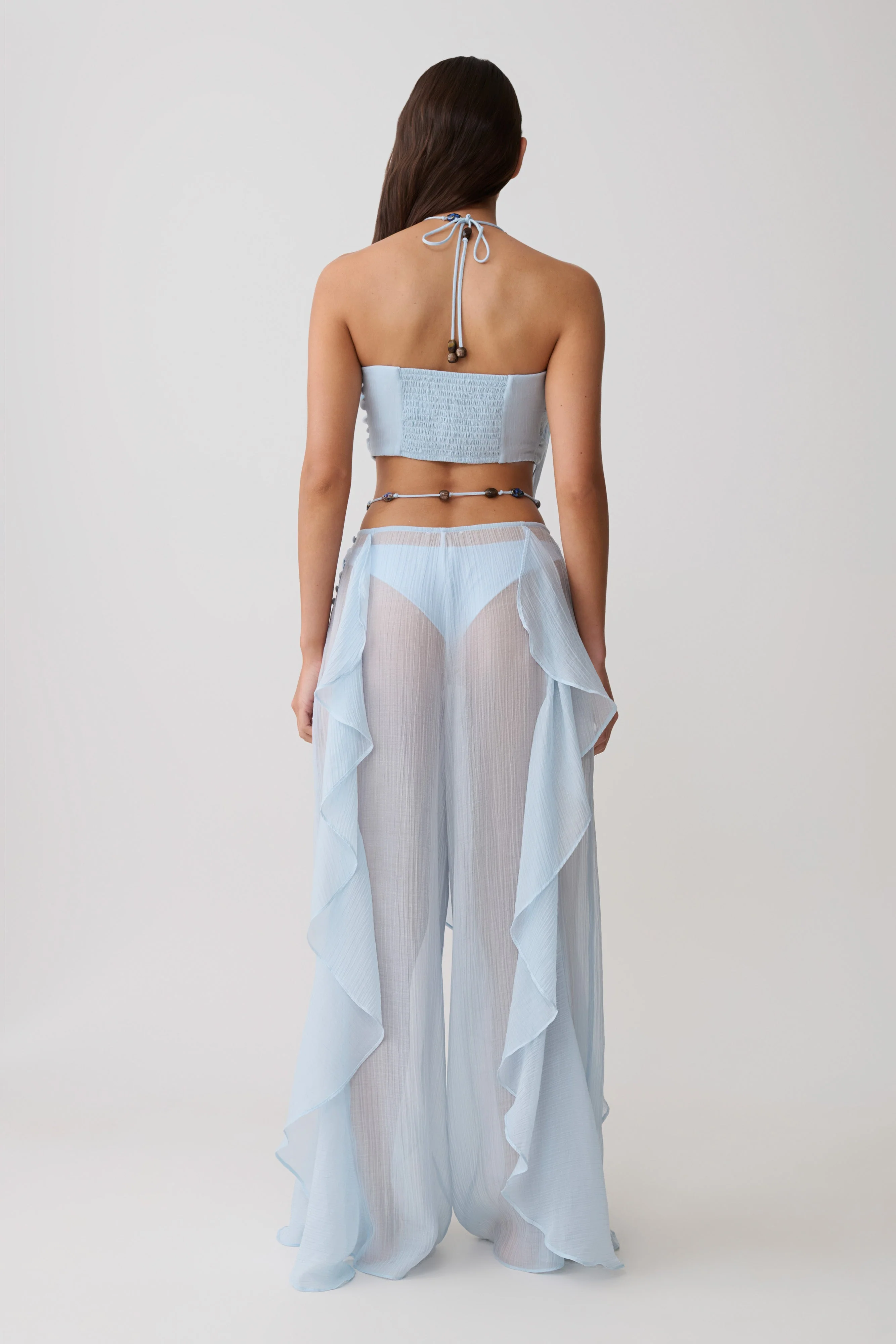 Kai Sheer Draped Ruffle Pant - Pale Blue - Image 6