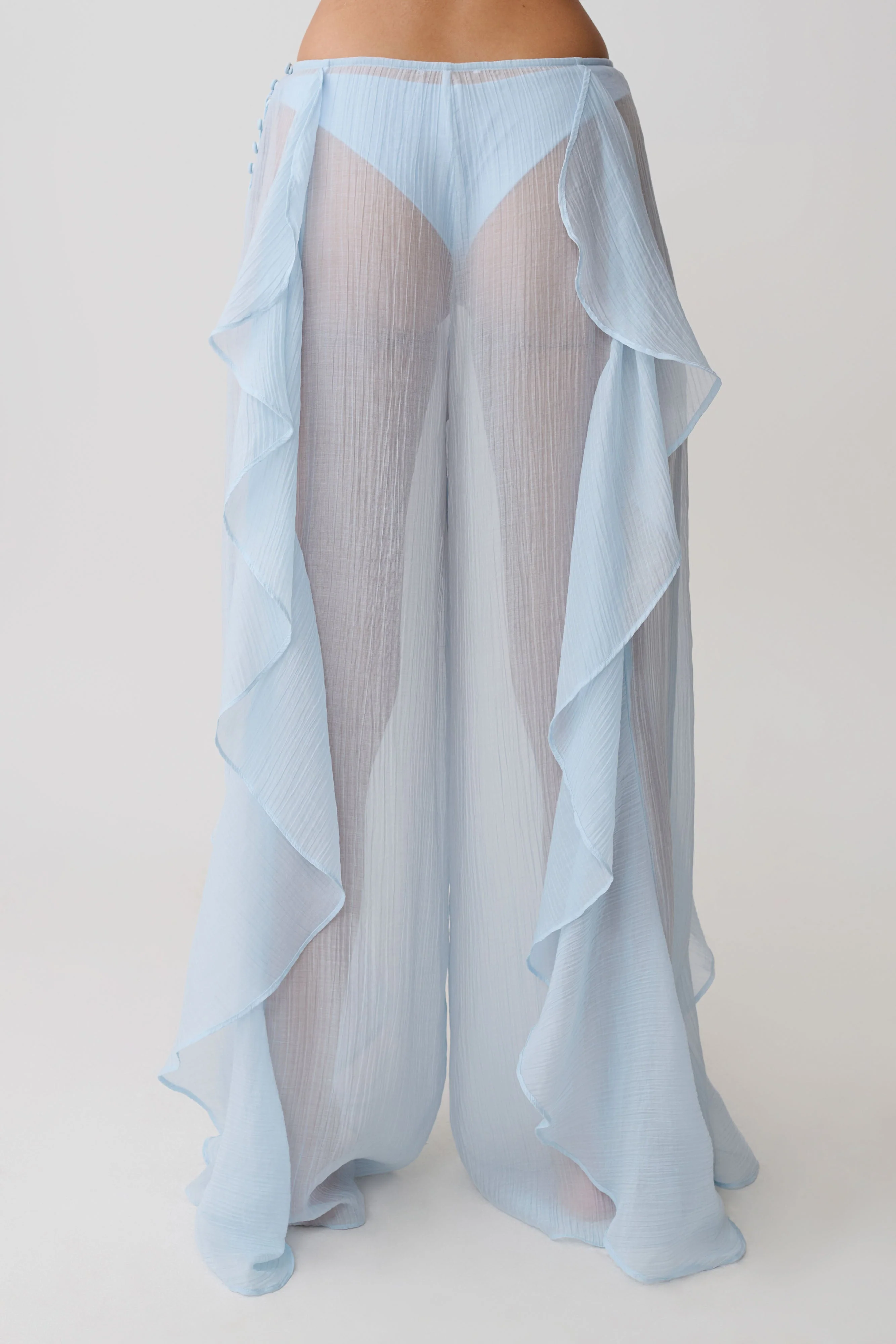 Kai Sheer Draped Ruffle Pant - Pale Blue - Image 9