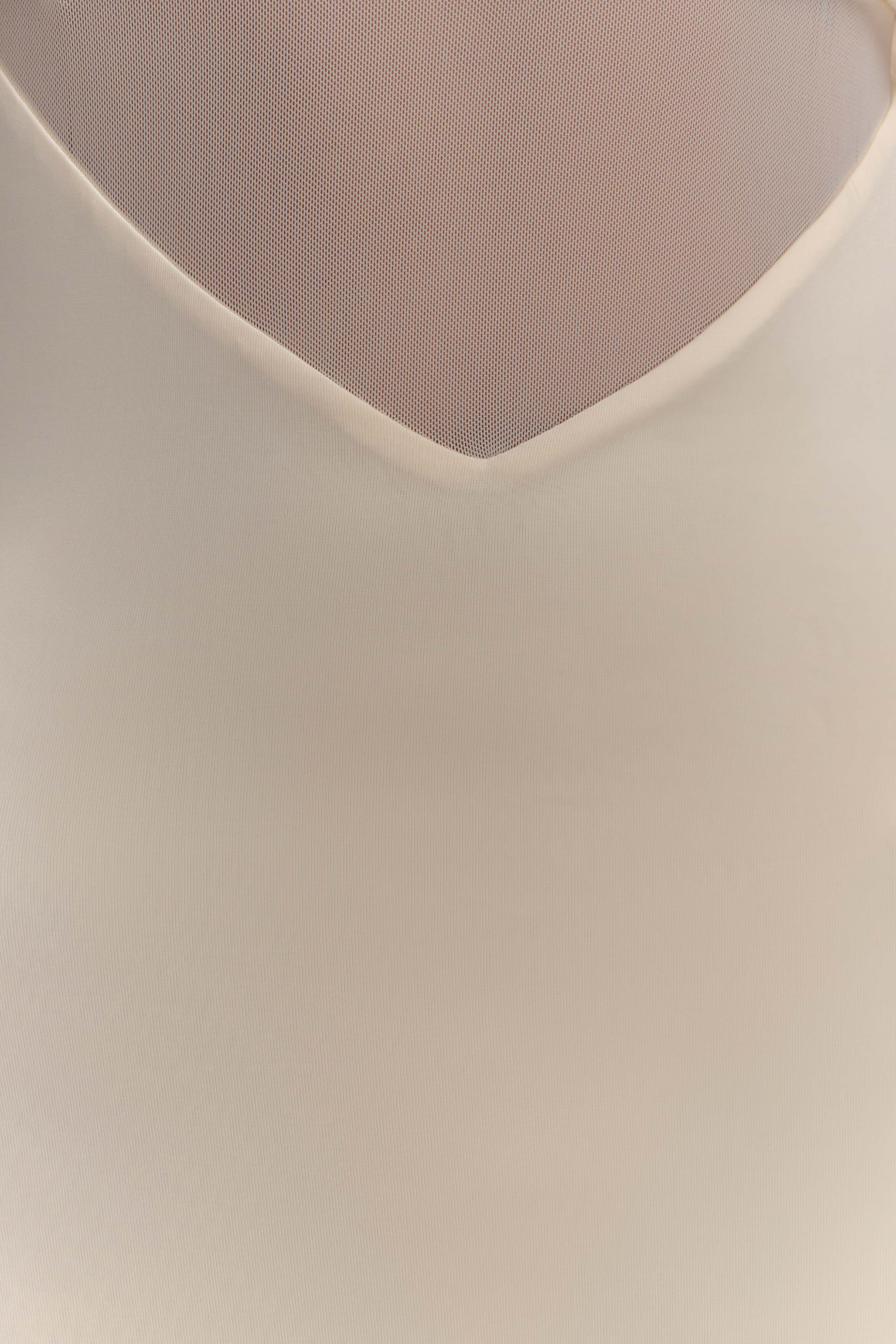 Kaitlin One Shoulder Slinky And Mesh Maxi Dress - Ivory - Image 7