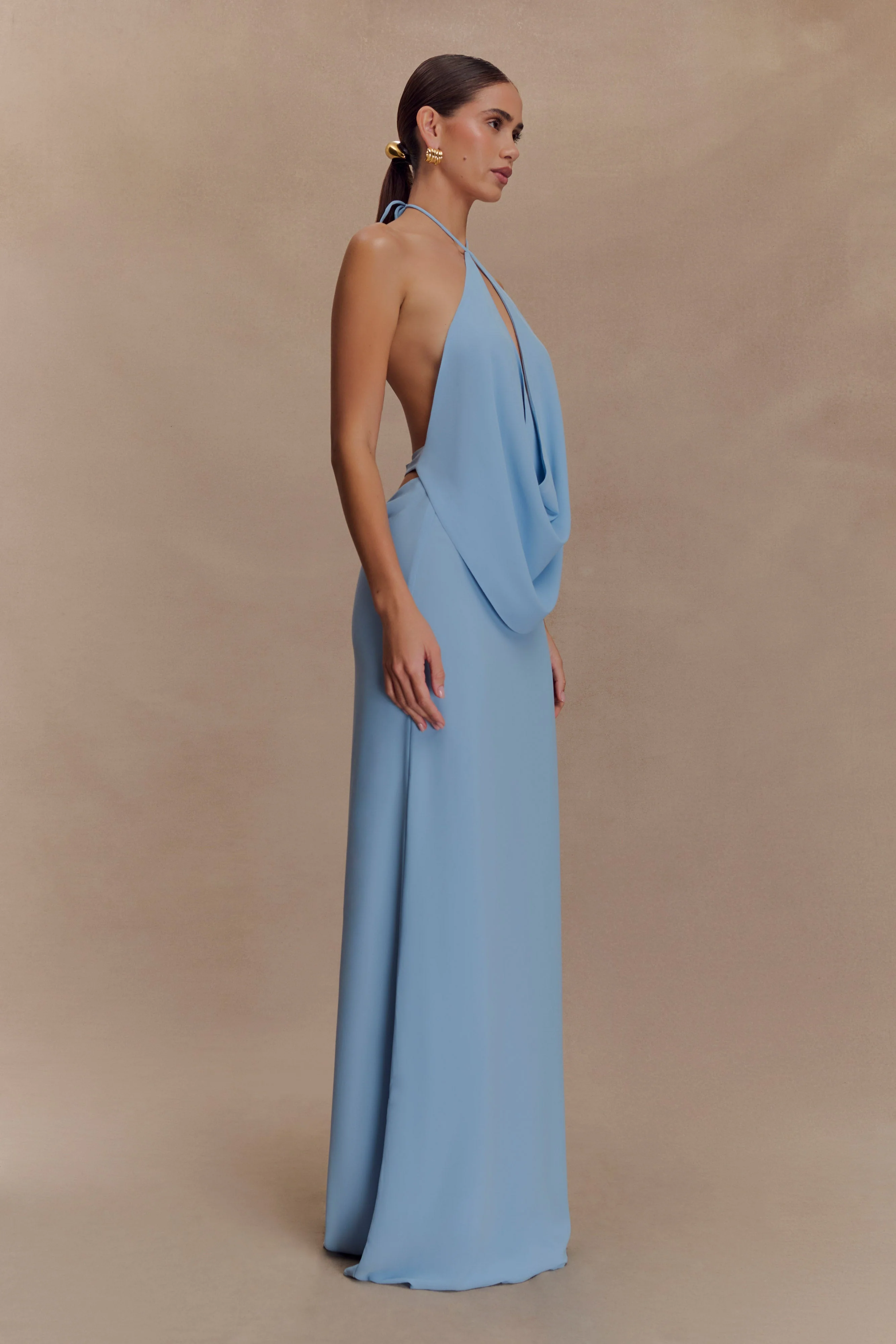 Katalina Chiffon Cowl Halter Top - Sky Blue - Image 4