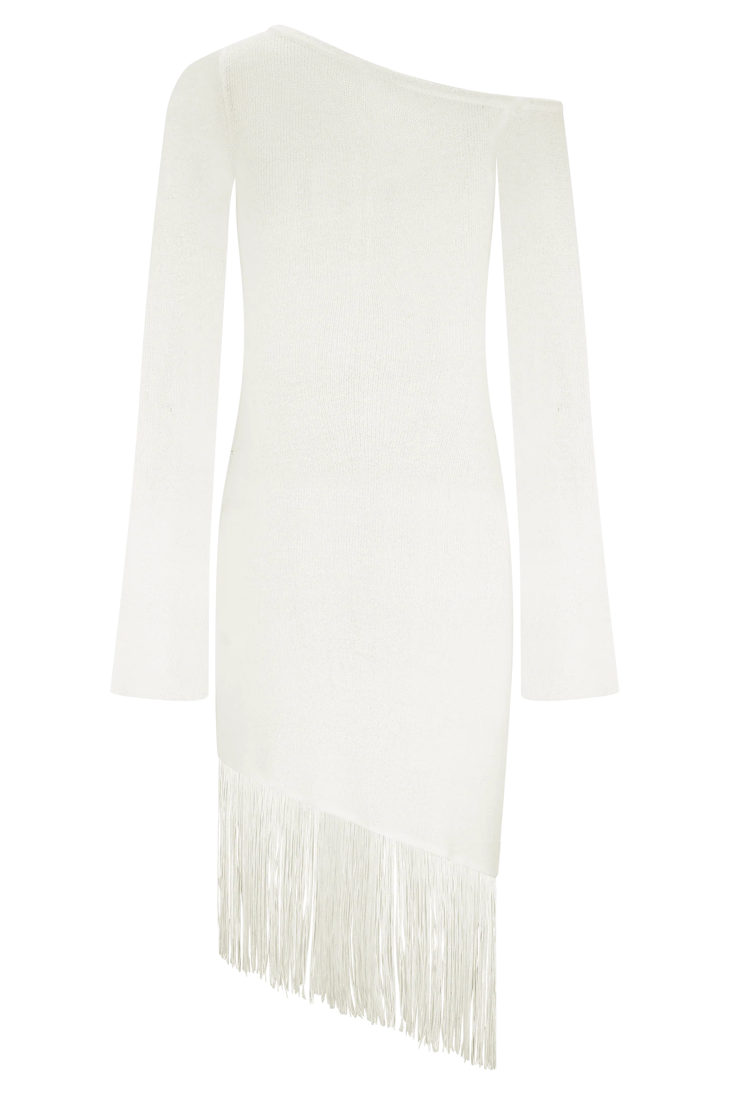 Kayden Fringe Off Shoulder Knit Mini Dress - Ivory - Image 6