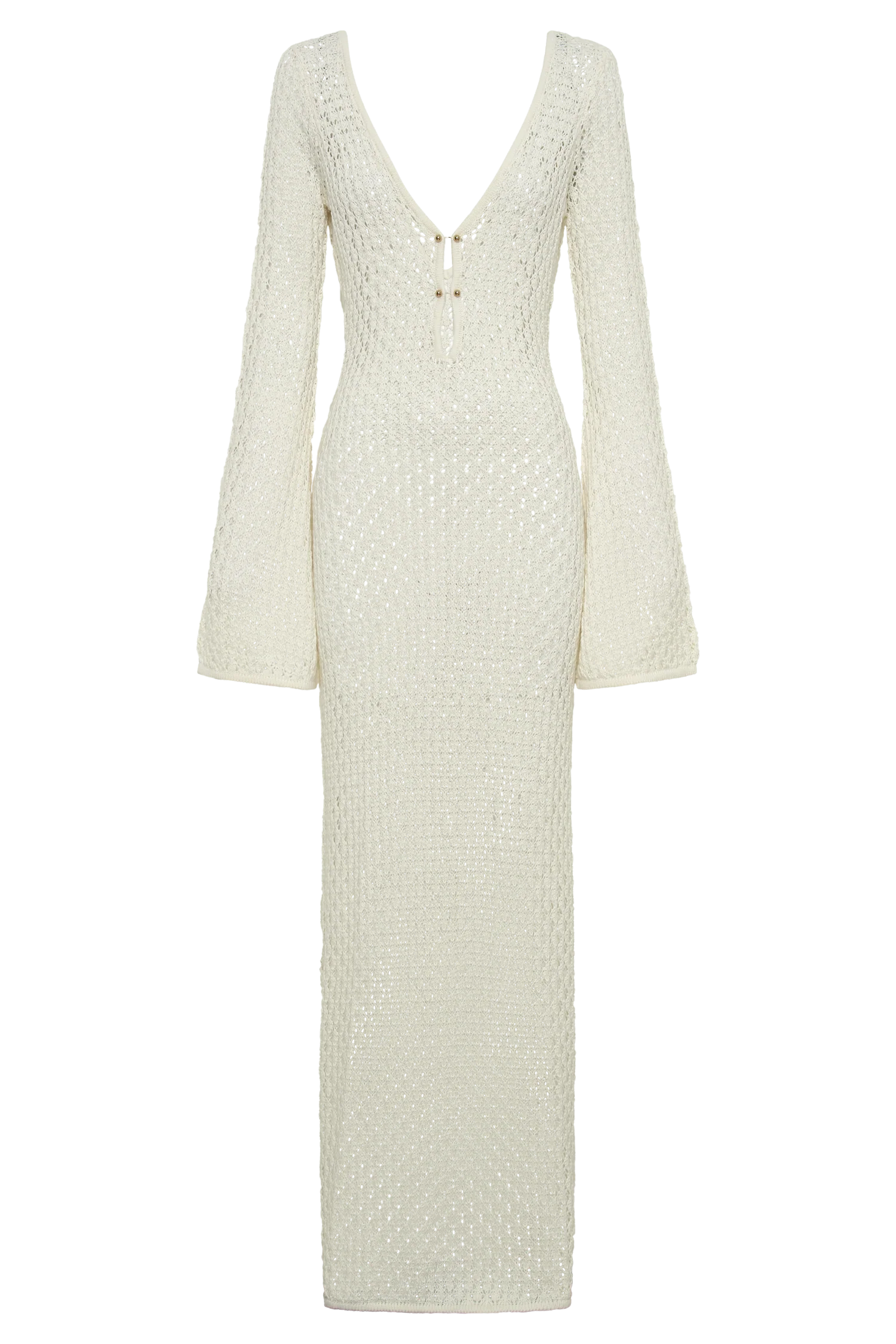 Kayleigh Crochet Fishtail Flare Sleeve Maxi Dress - White - Image 5