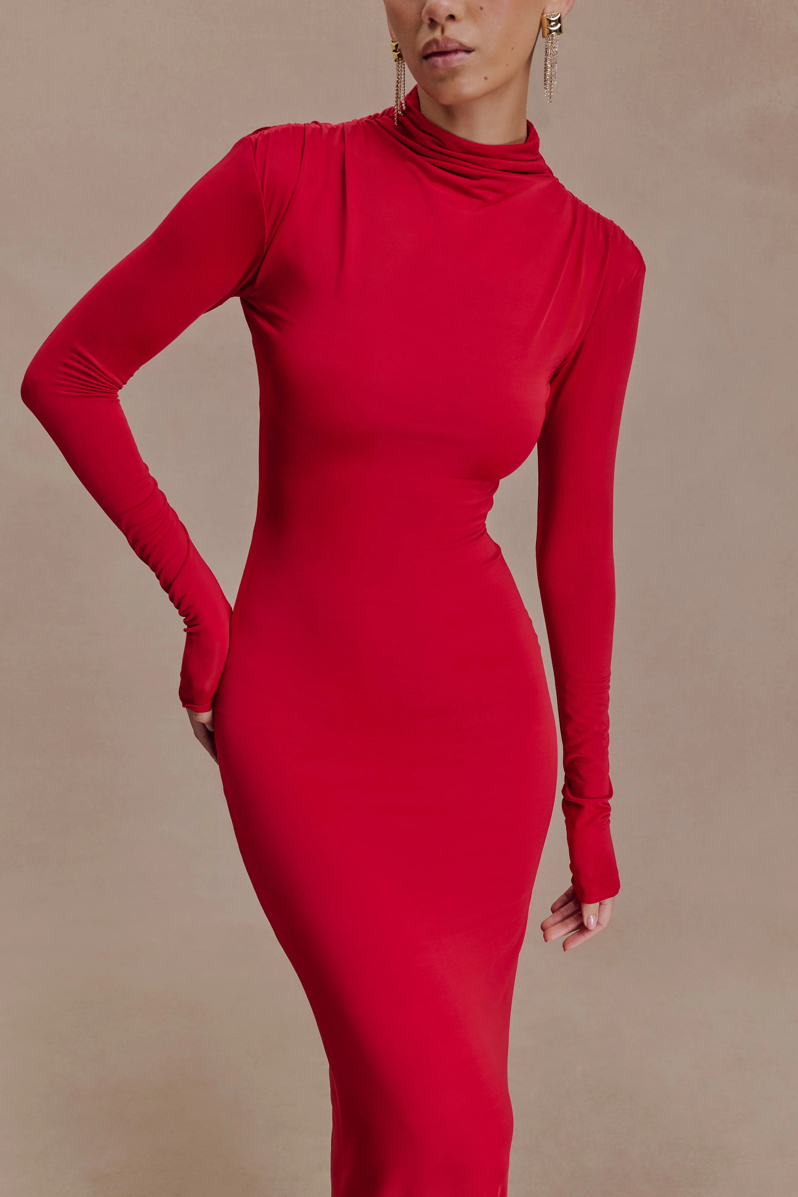 Kiyah Slinky Cut Out Maxi Dress - Red - Image 2