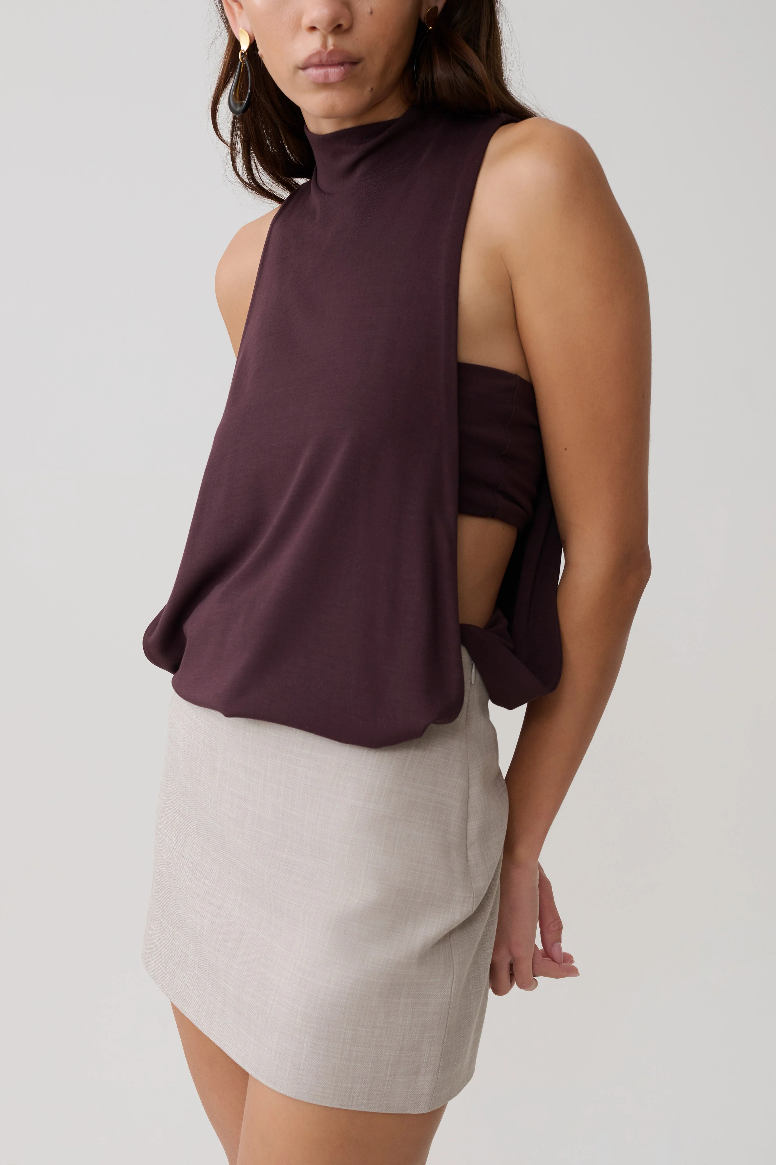 Laurelle Sleeveless Modal Draped Bodysuit - Chocolate - Image 3