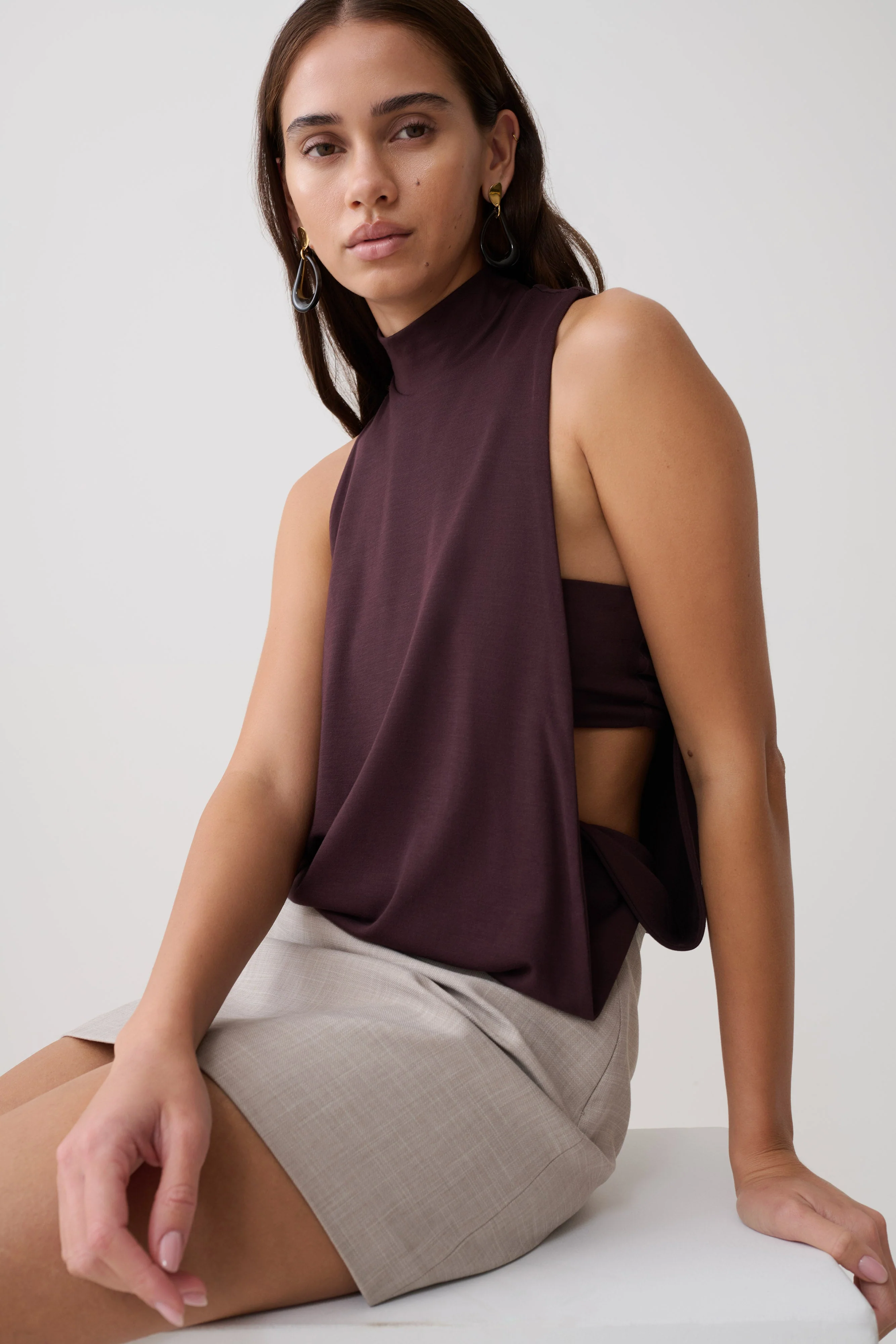 Laurelle Sleeveless Modal Draped Bodysuit - Chocolate - Image 7