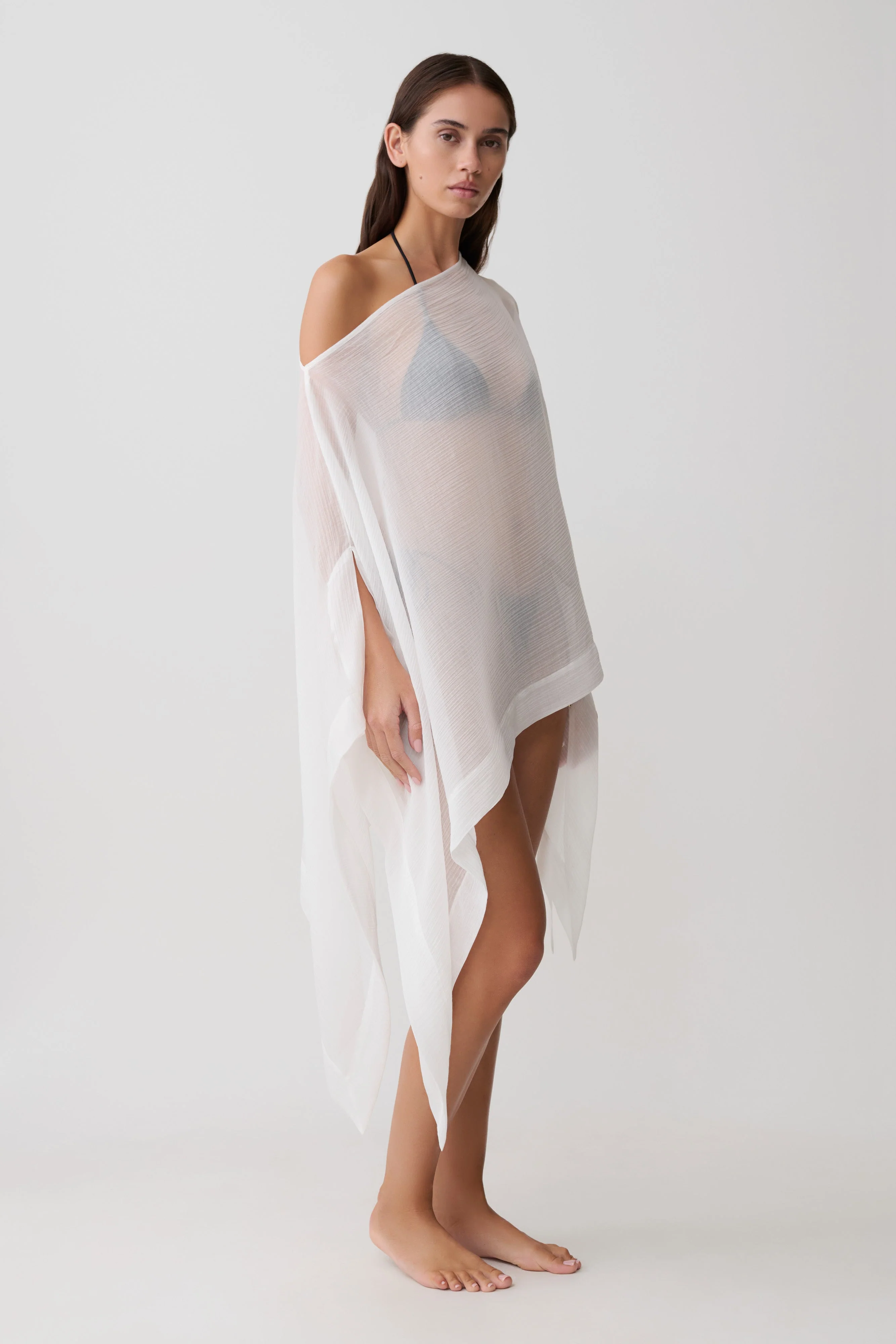Leilani Sheer Draped Asymmetric Top - Ivory - Image 5