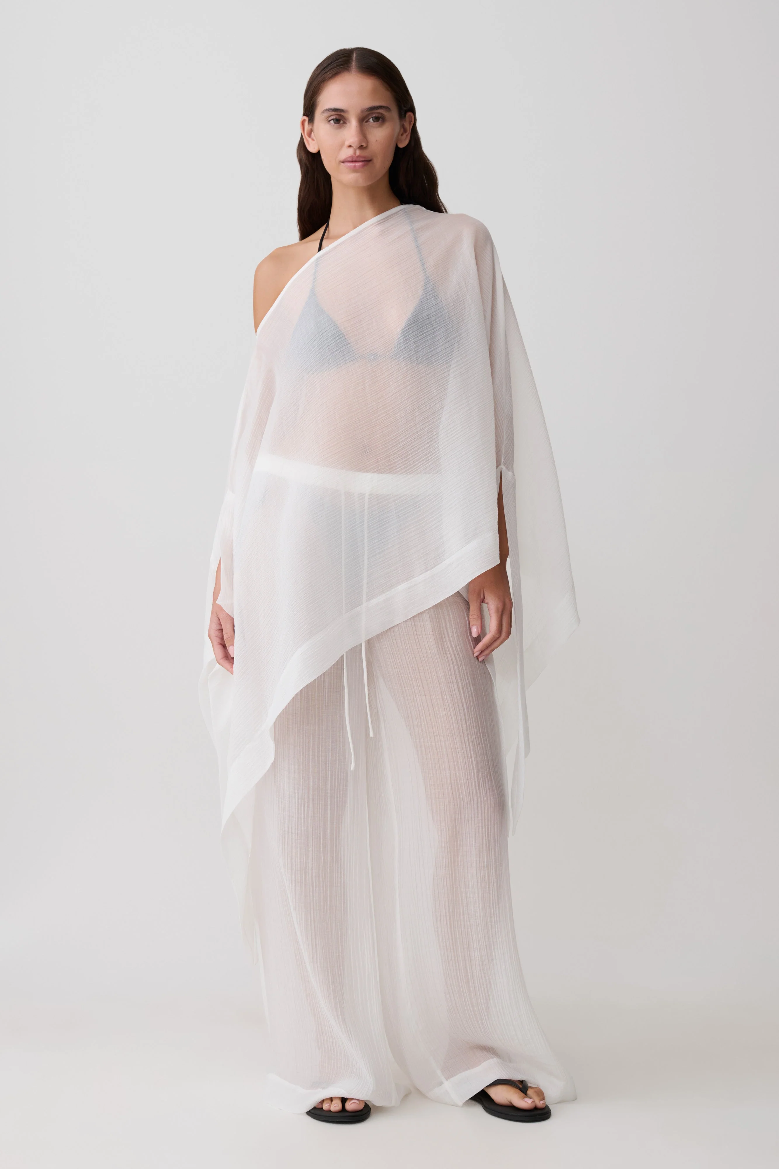 Leilani Sheer Draped Asymmetric Top - Ivory - Image 6
