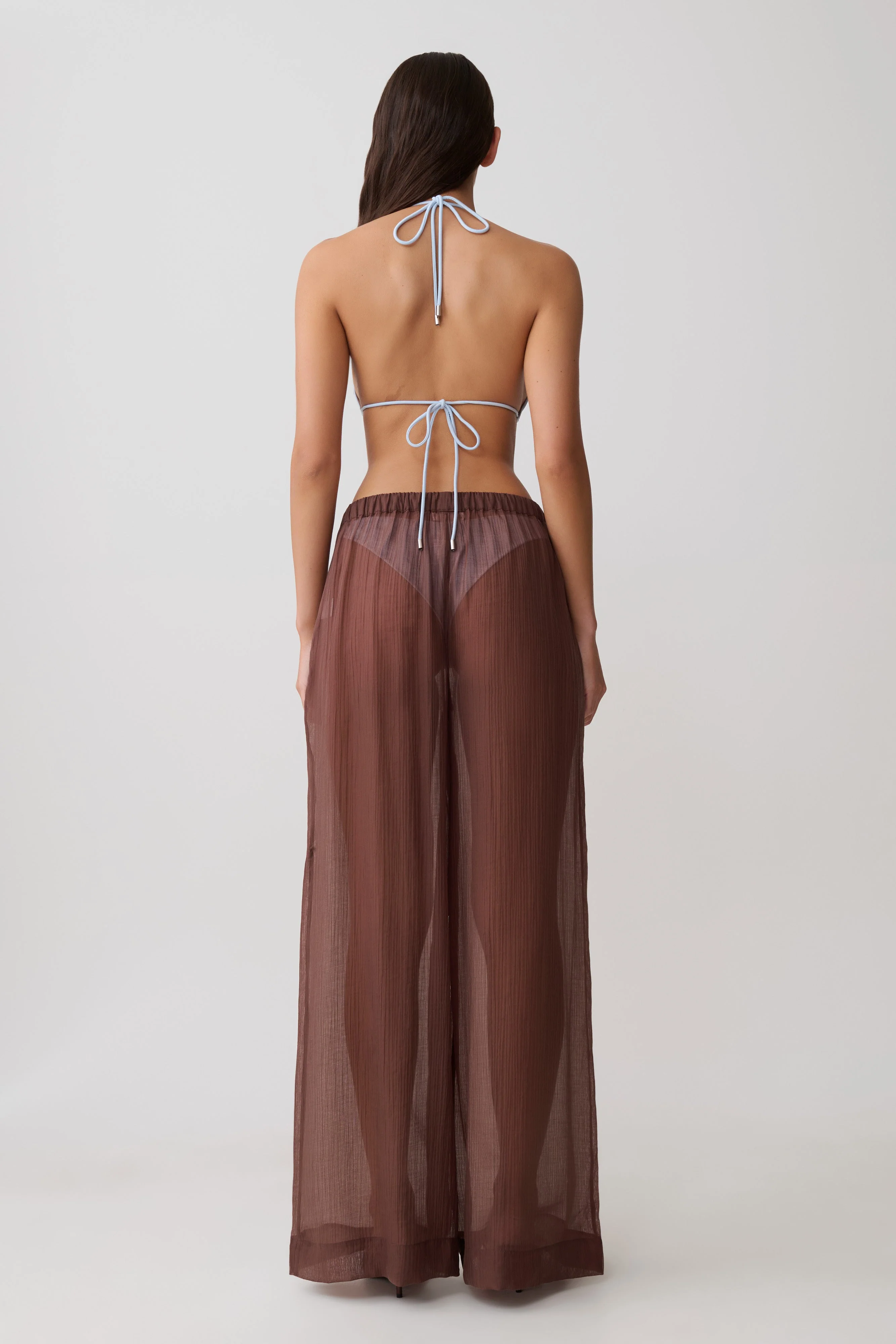 Leilani Sheer Drawstring Wide Leg Pants - Chocolate - Image 2