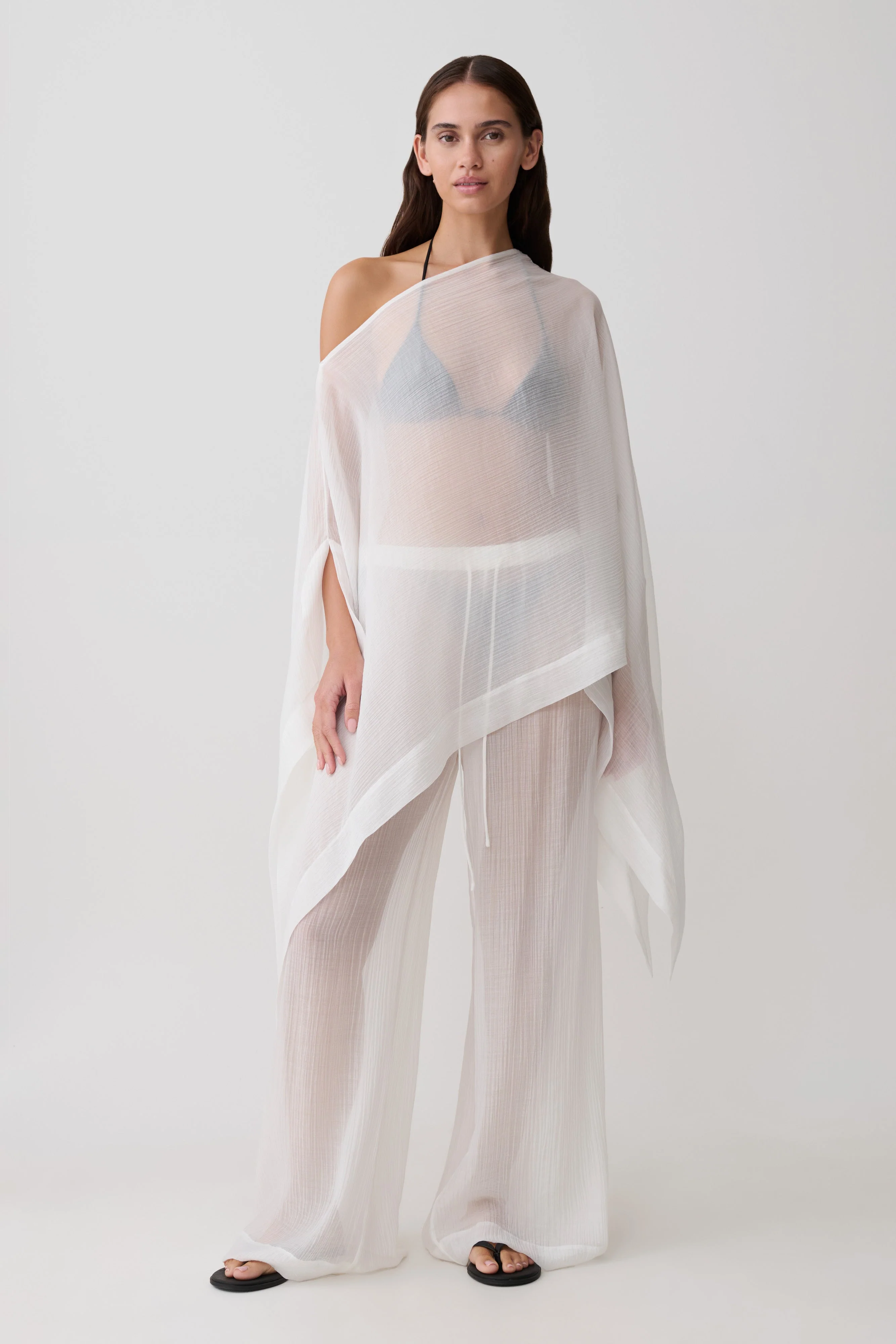 Leilani Sheer Drawstring Wide Leg Pants - Ivory - Image 4