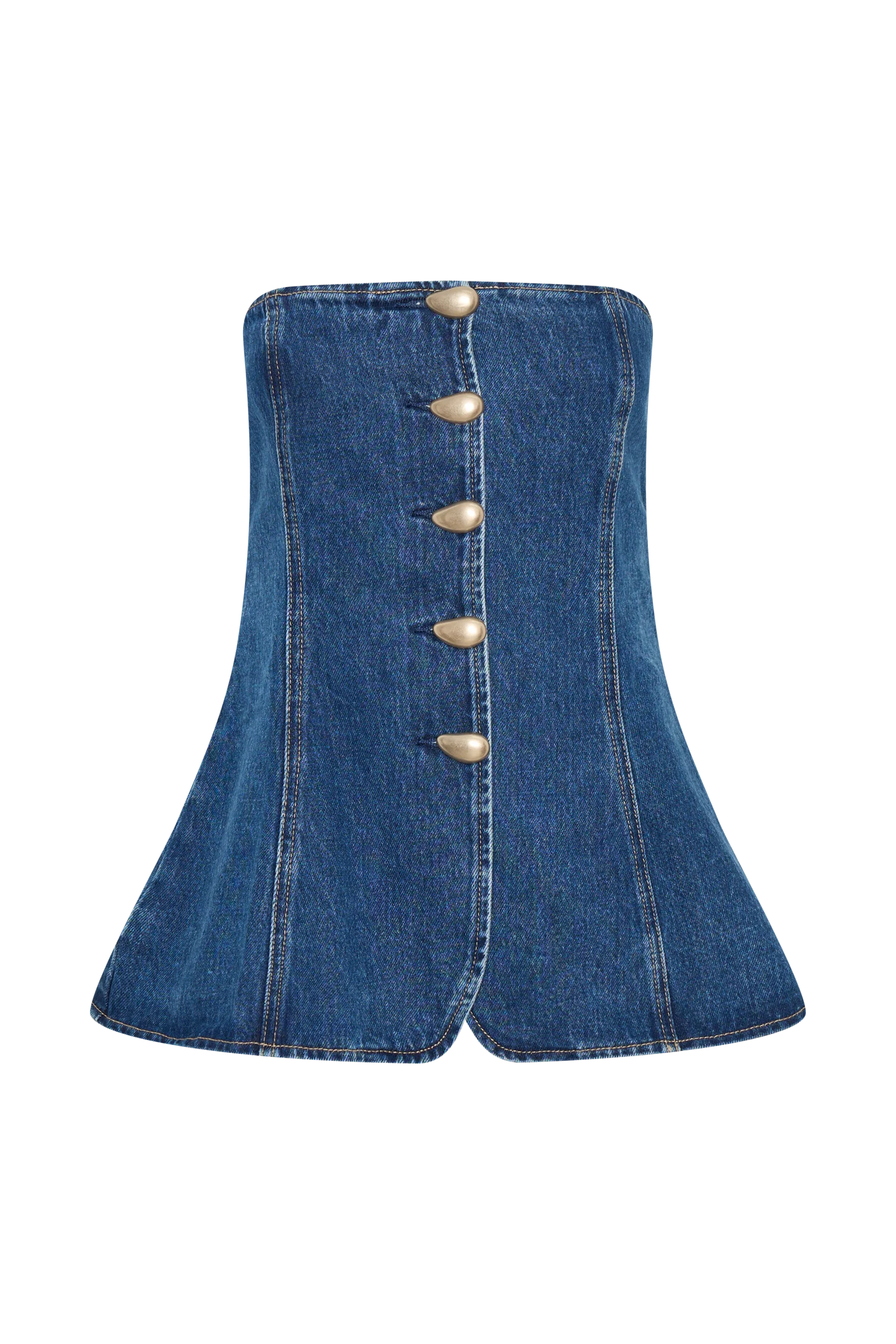 Lennox Strapless Long Line Button Top - Dark Blue - Image 8