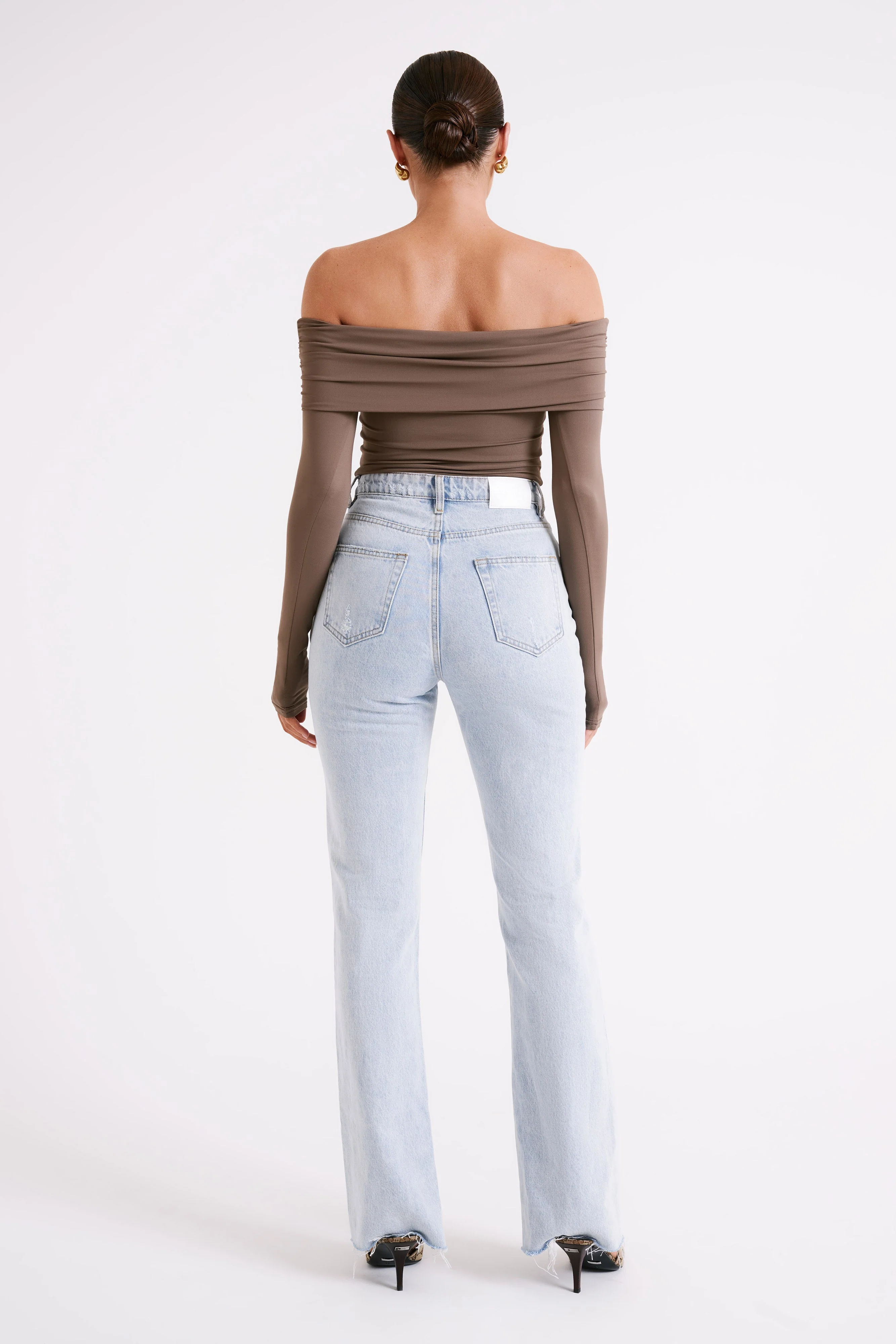 Lucinda Recycled Nylon Off Shoulder Top - Coco - Image 6