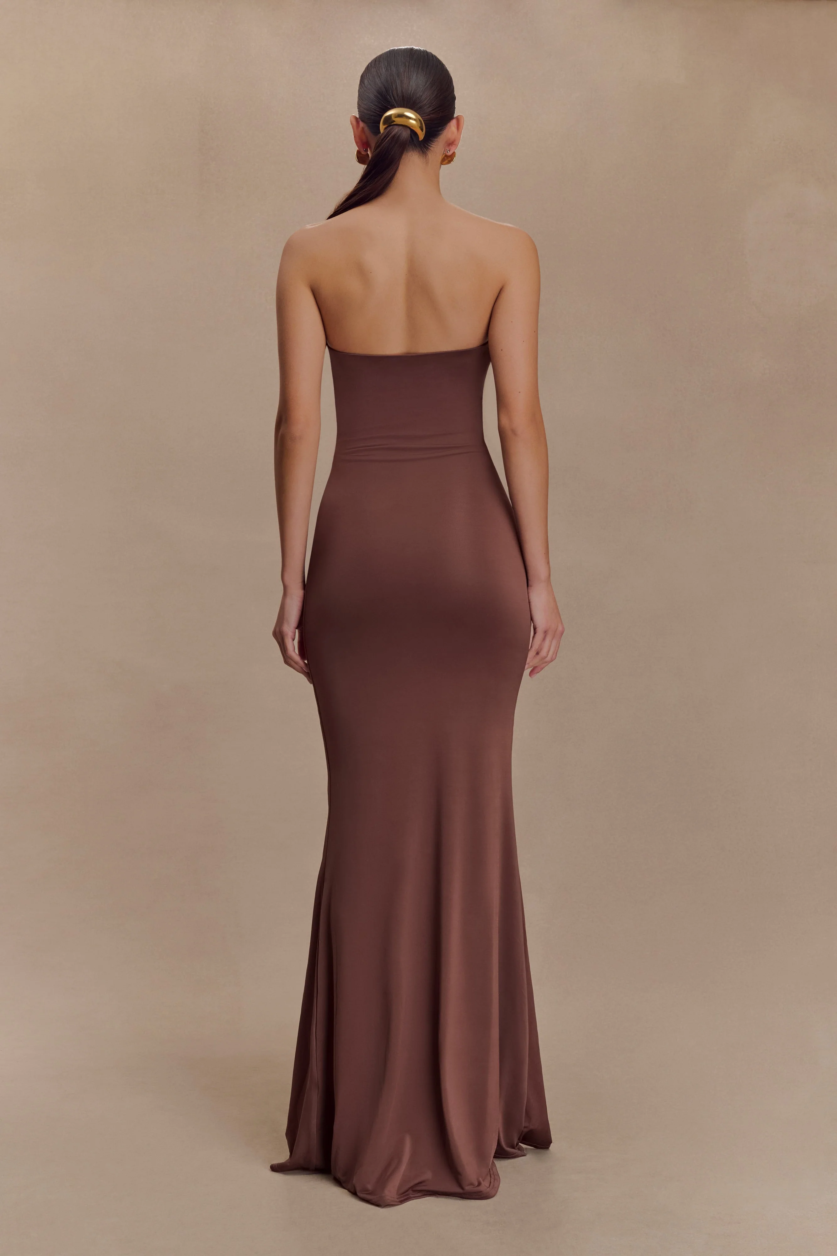 Madison Strapless Slinky Maxi Dress - Chocolate - Image 2