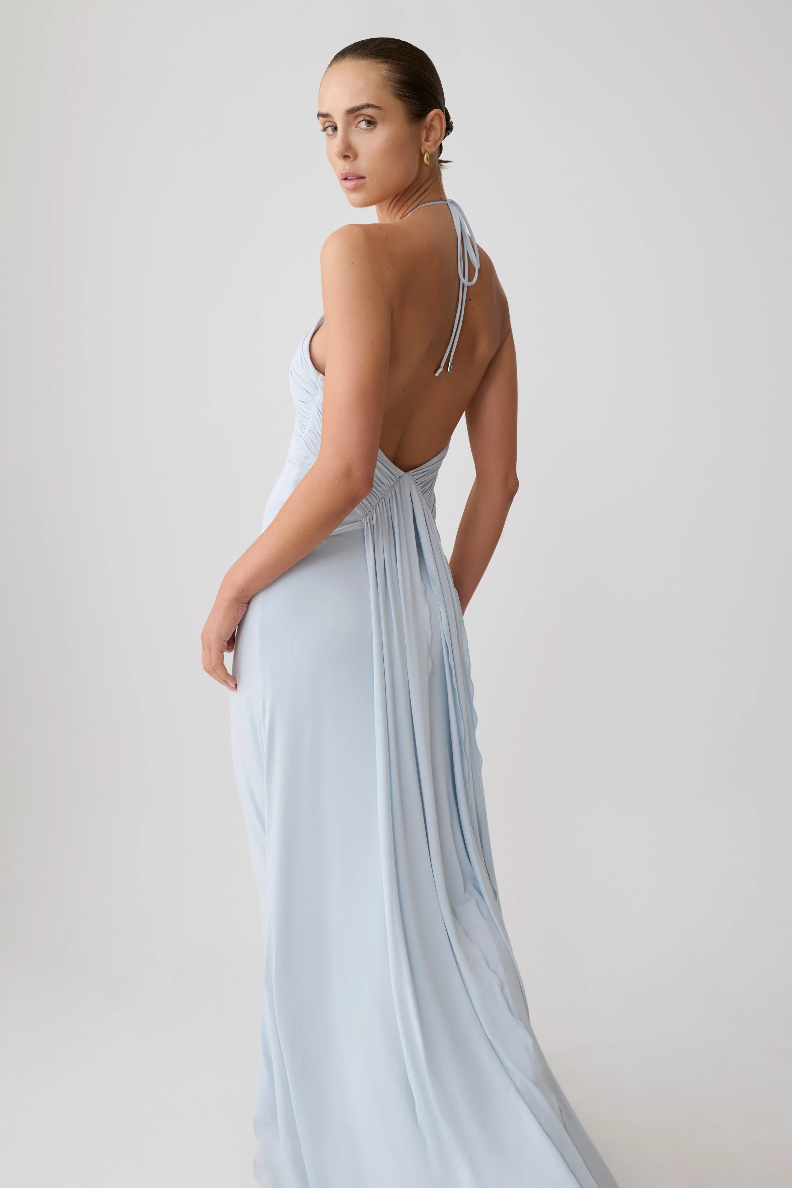 Maely Gathered Slinky Maxi Dress - Pale Blue - Image 3