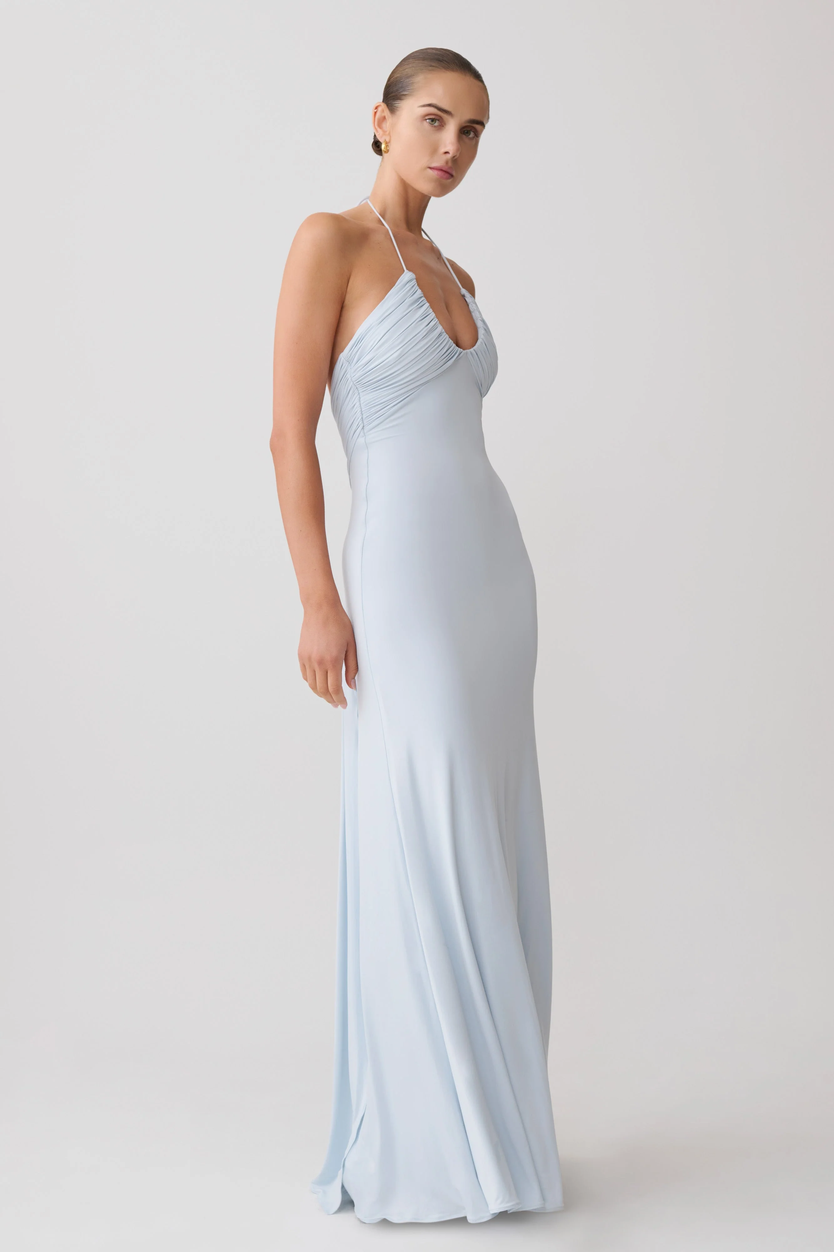 Maely Gathered Slinky Maxi Dress - Pale Blue - Image 4