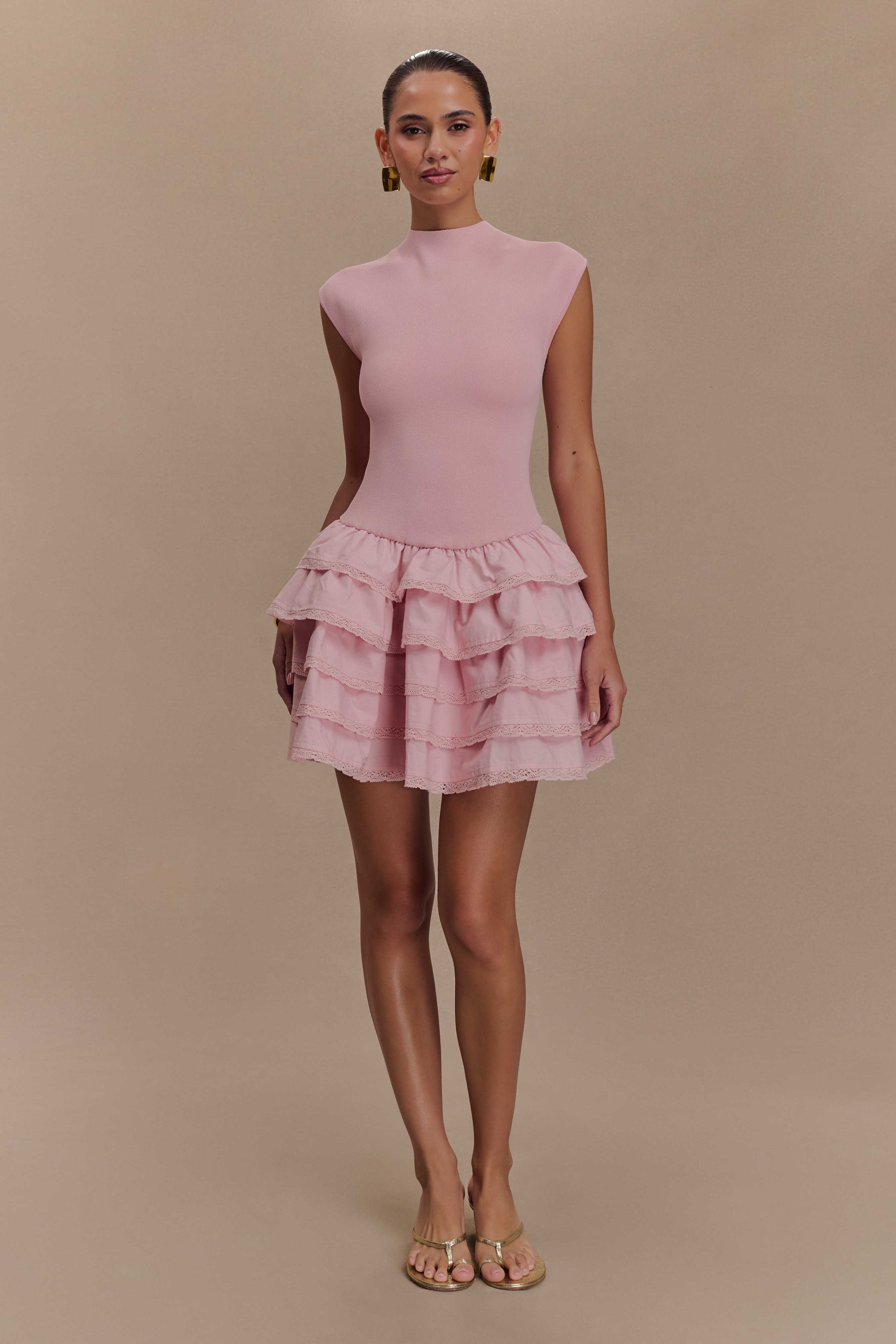 Maeve Ruffle Knit Mini Dress - Dusty Pink - Image 5