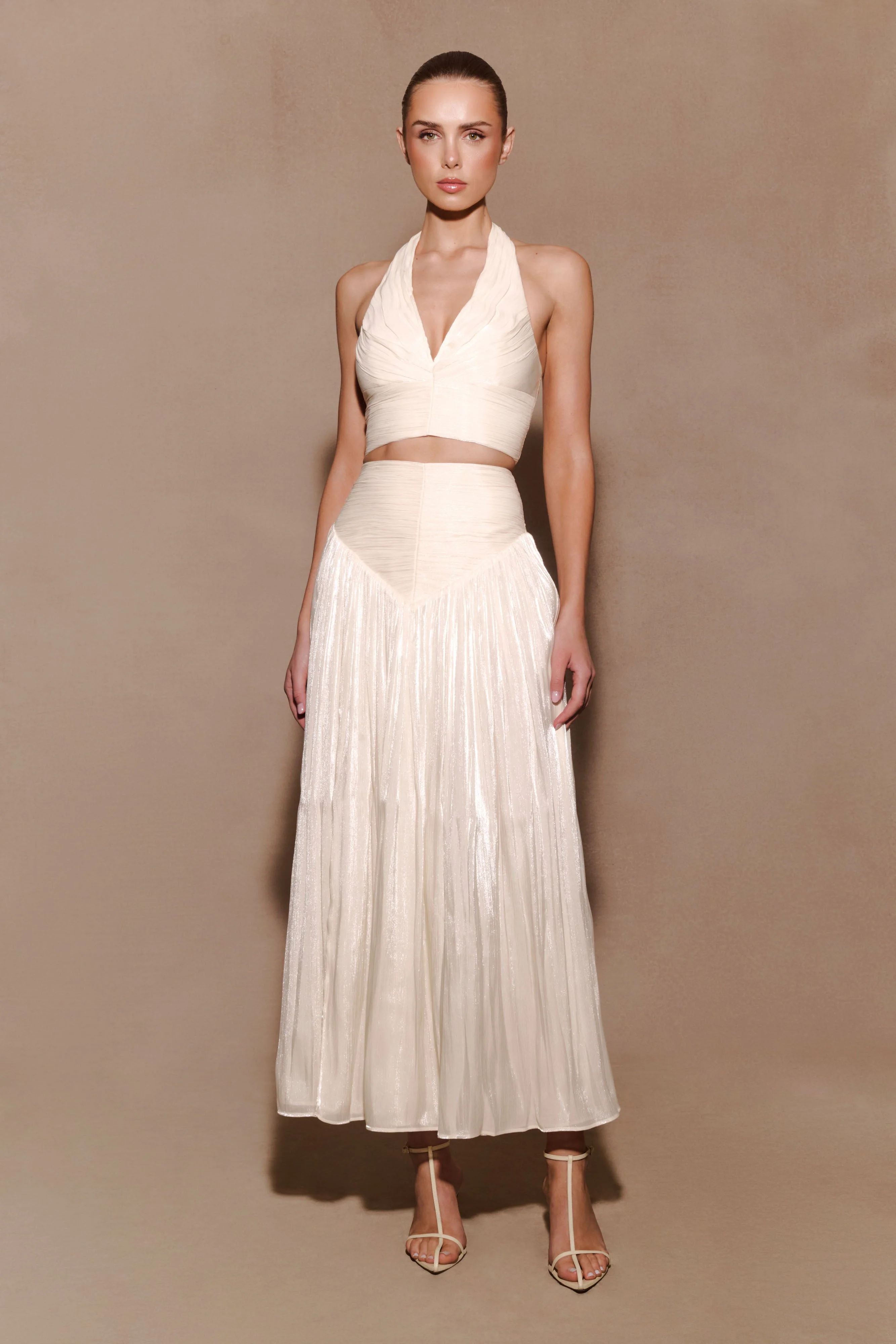 Makena Gathered Midi Skirt - Opal White - Image 7