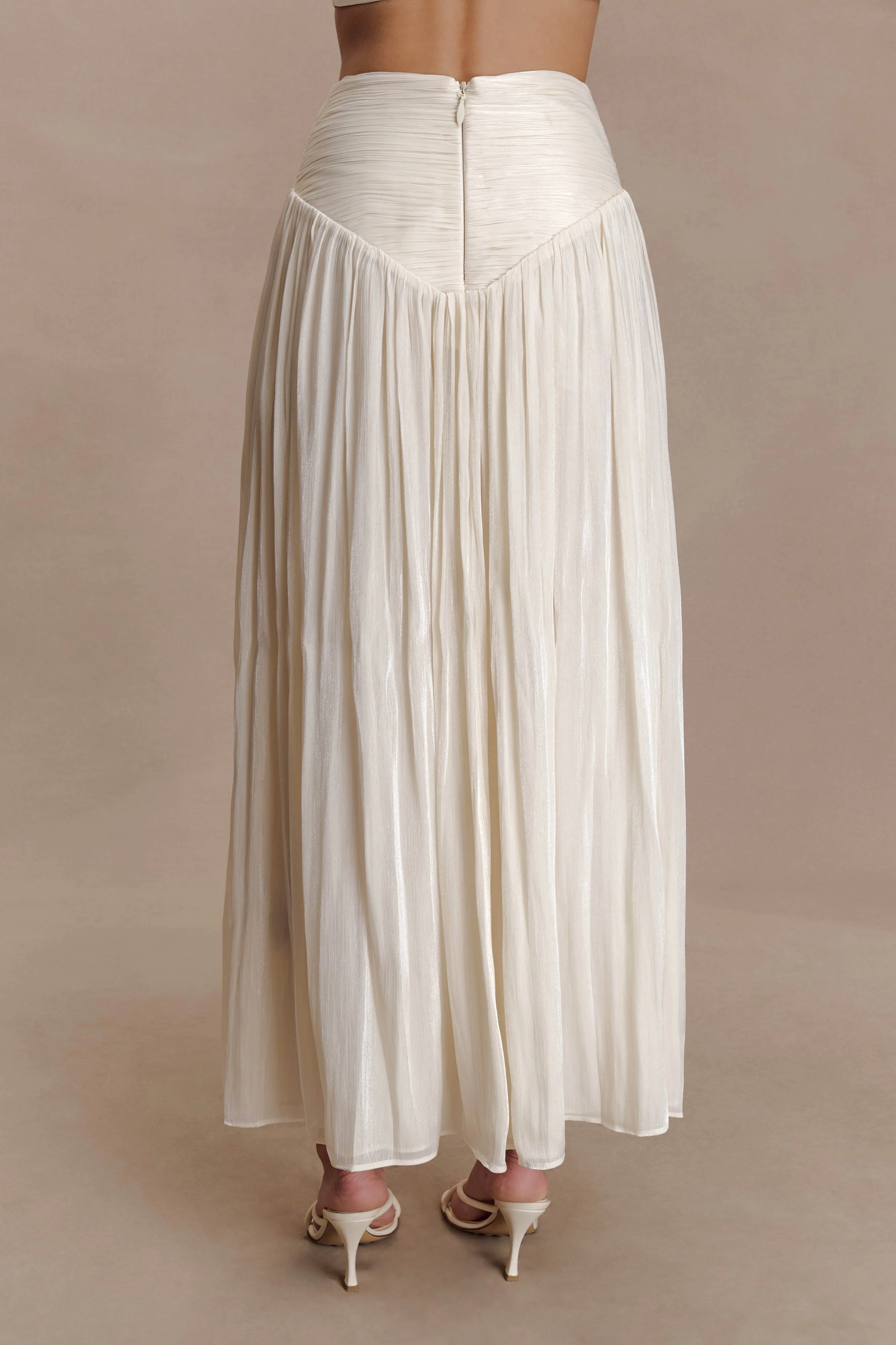 Makena Gathered Midi Skirt - Opal White - Image 9