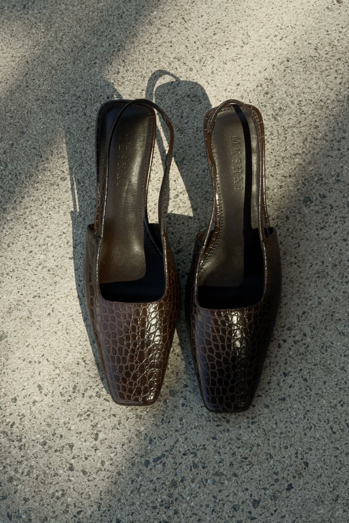 Maren Faux Leather Crocodile Heel - Chocolate - Image 5