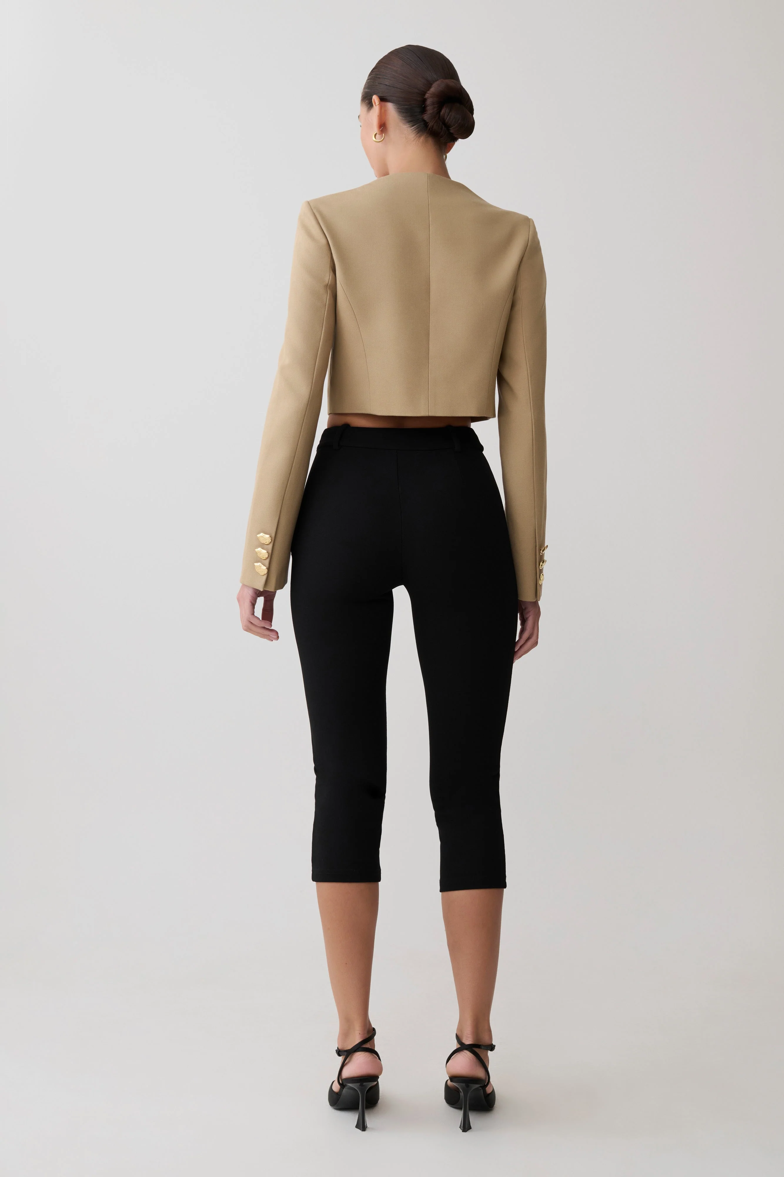 Marielle Button Up Cropped Jacket - Taupe - Image 2