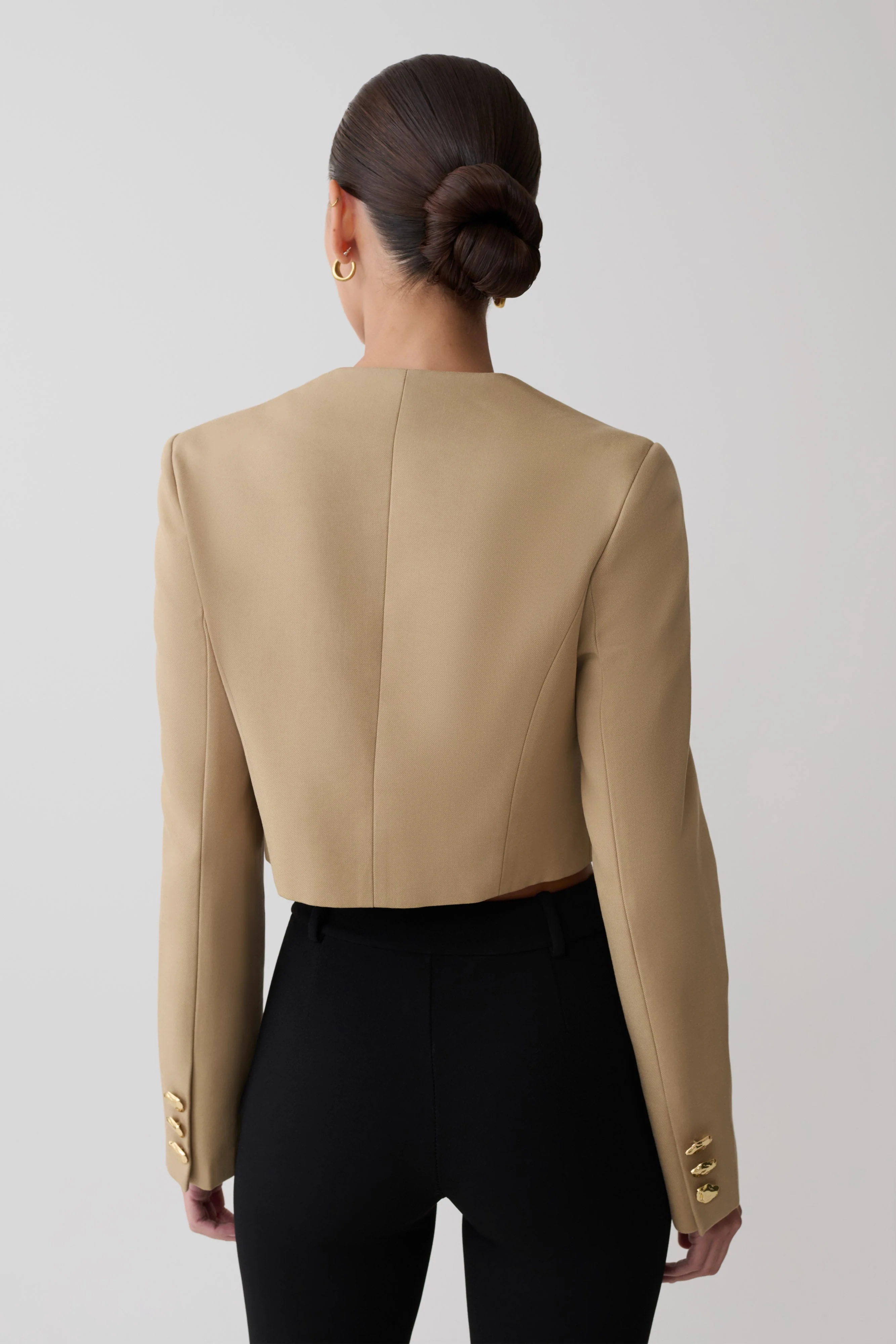 Marielle Button Up Cropped Jacket - Taupe - Image 4