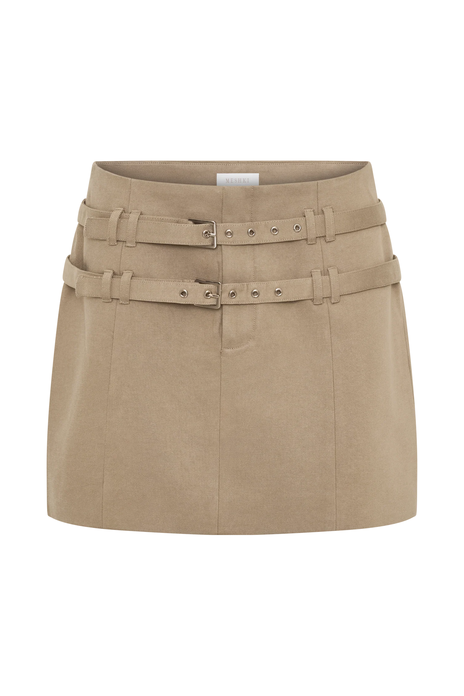Marielle Double Belt Mini Skirt - Taupe - Image 13