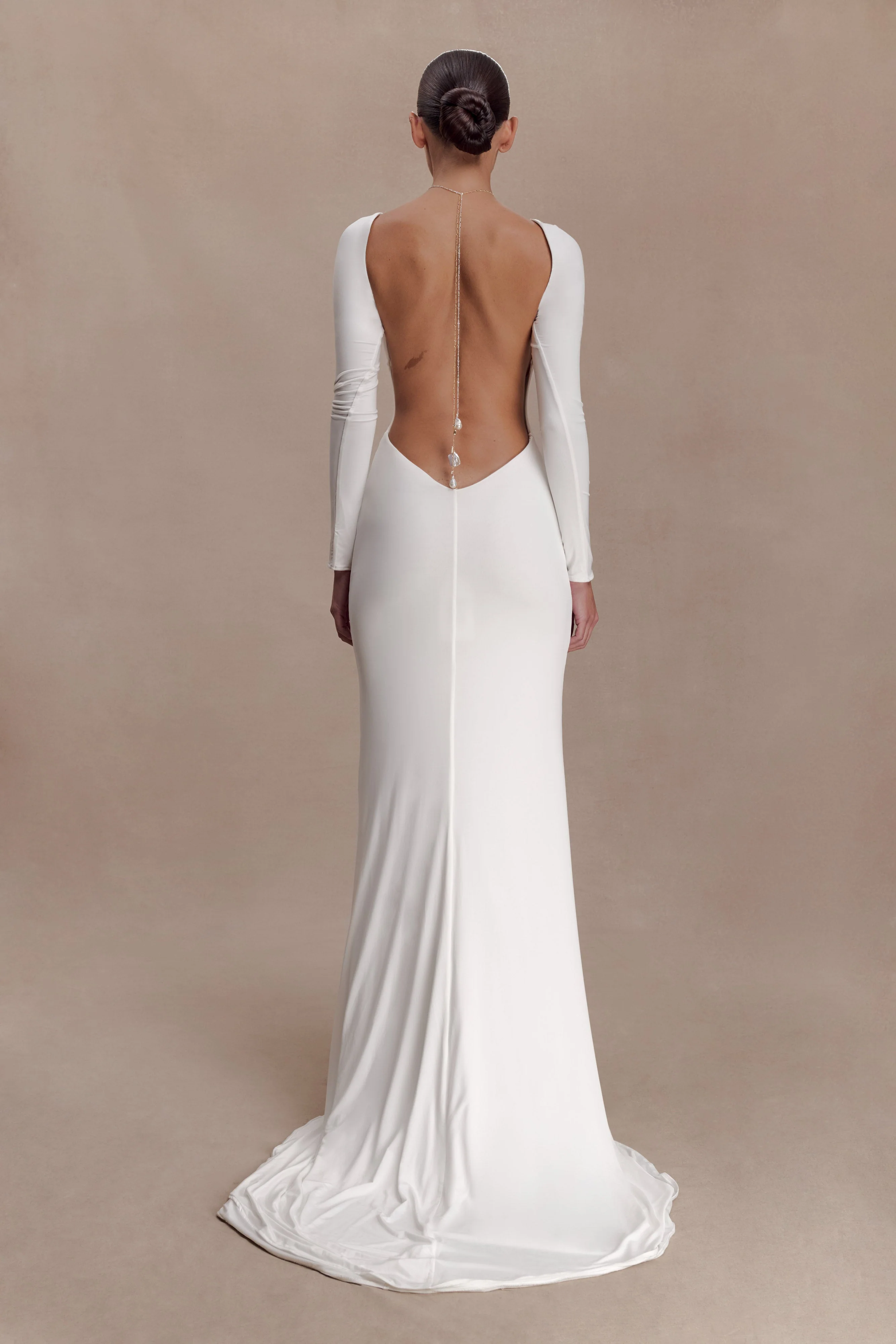 Marlene Slinky Low Back Maxi Dress - White - Image 4