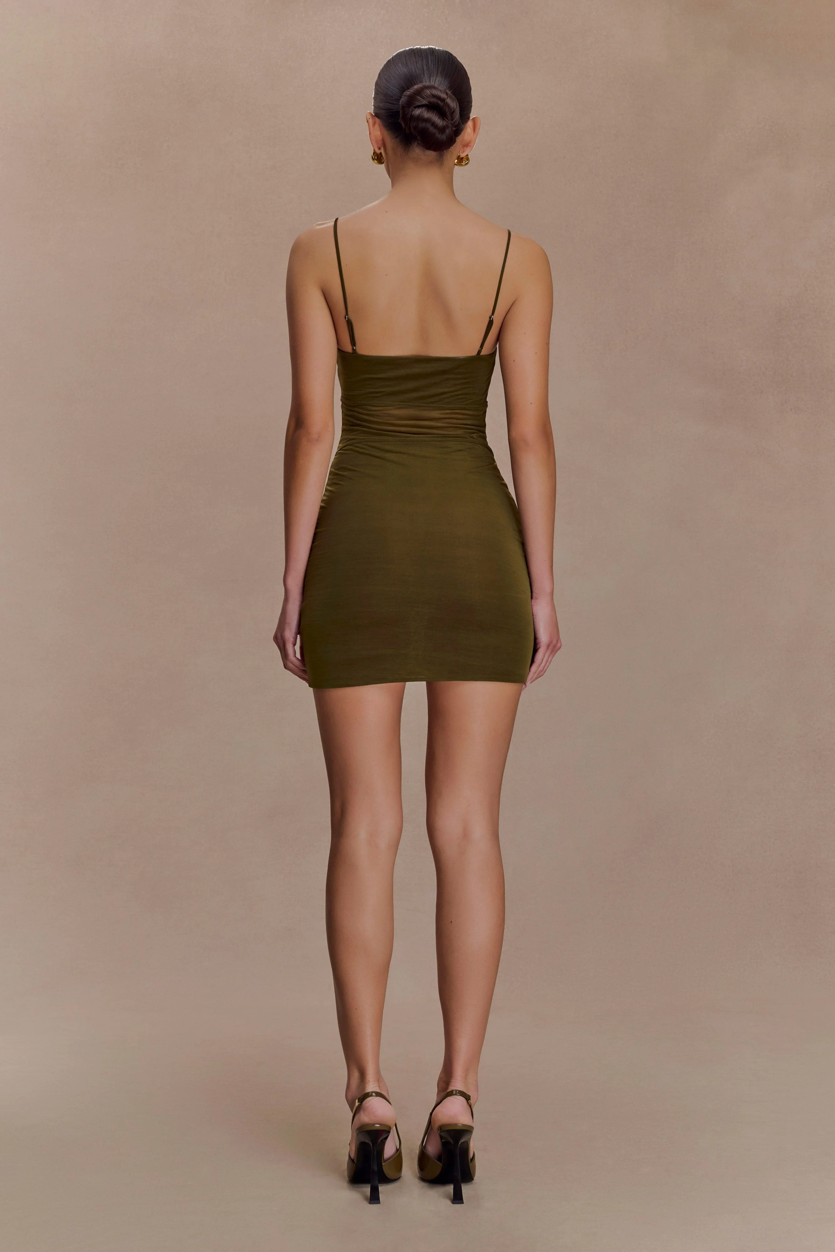 Maryk Mesh Mini Dress - Khaki - Image 3
