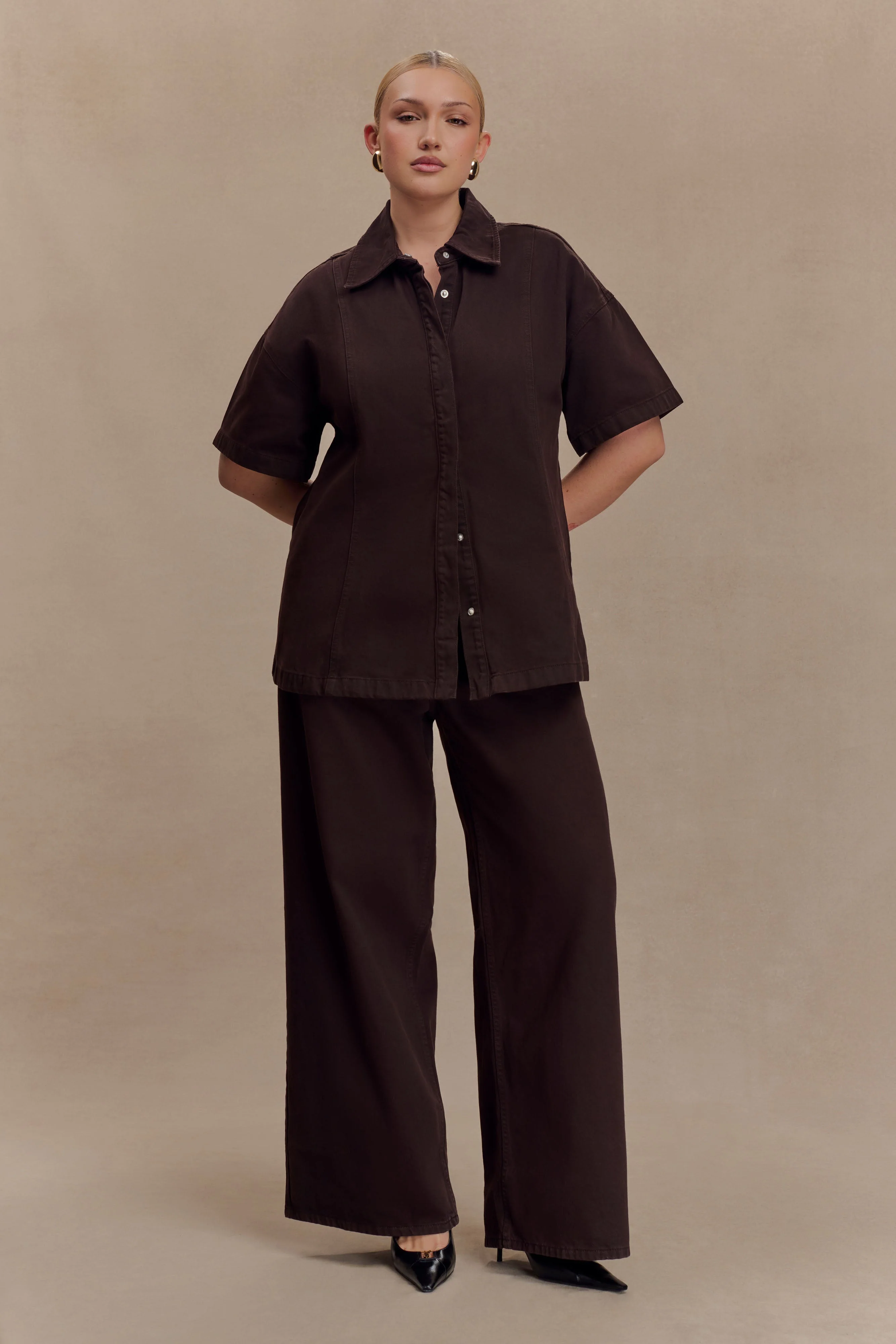 Maya Oversized Denim Shirt - Chocolate - Image 6