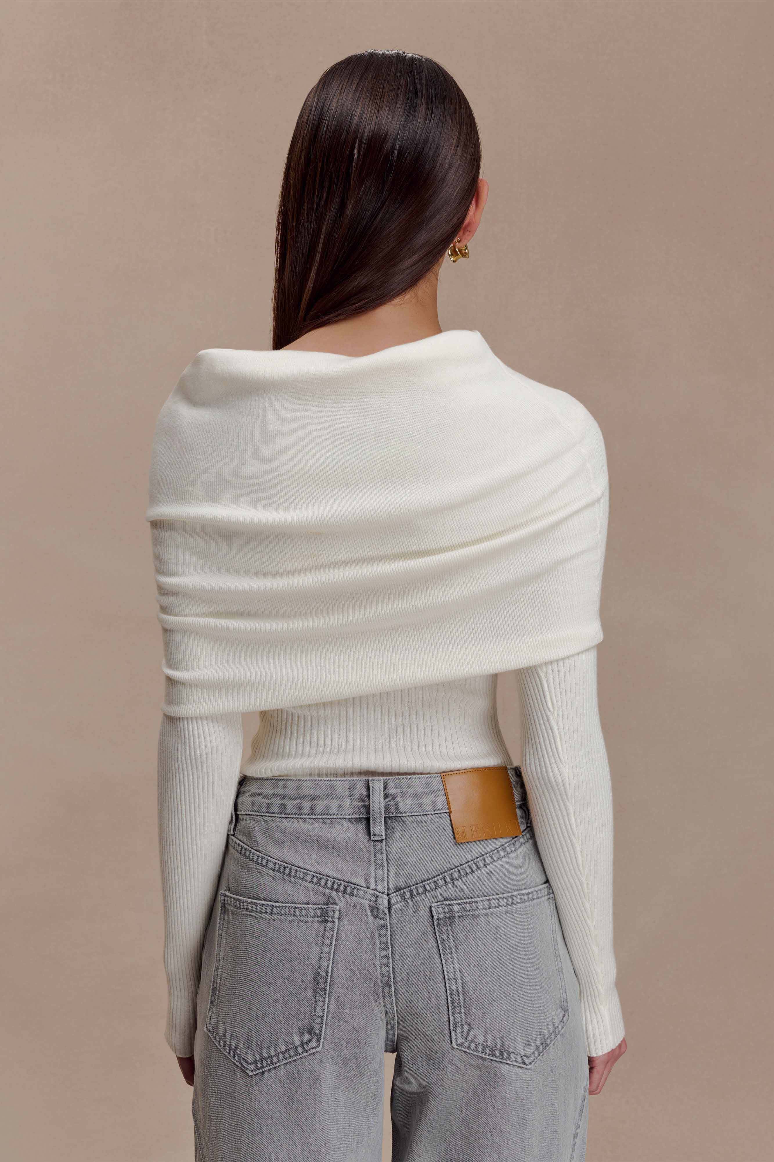 Mazie Asymetrical Cashmere Blend Long Sleeve Knit Top - Ivory - Image 2