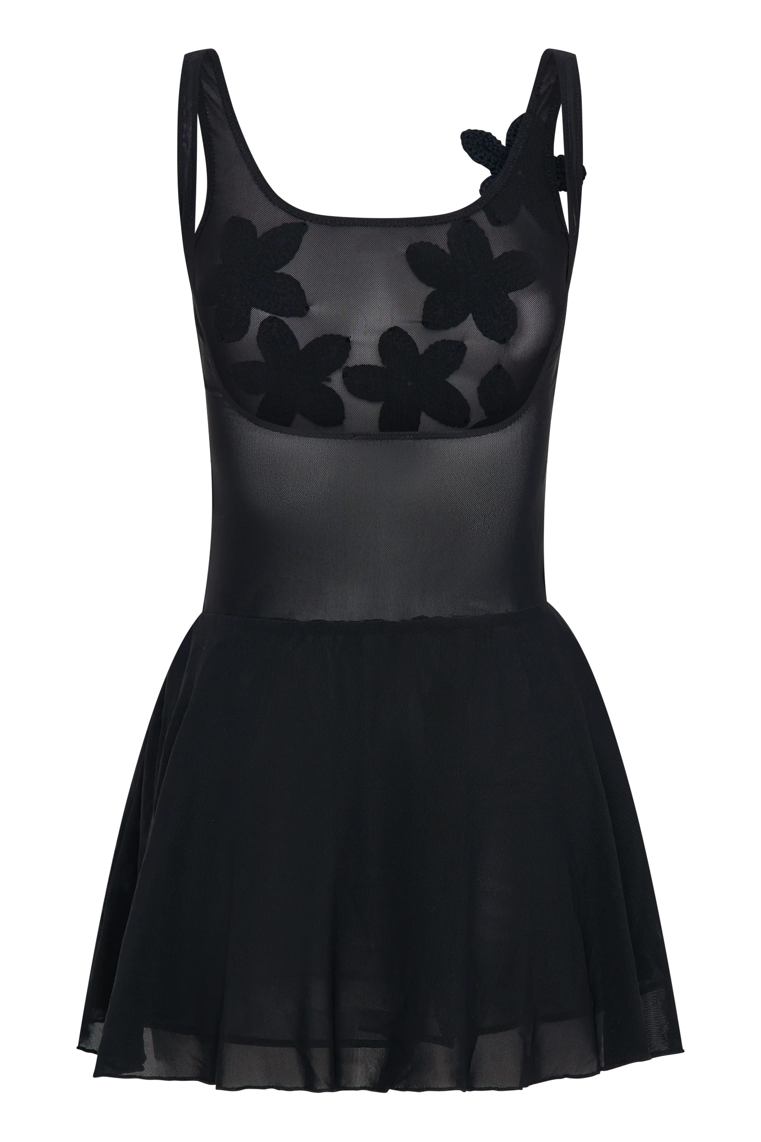 Melanie Mesh Mini Dress With Flowers - Black - Image 7