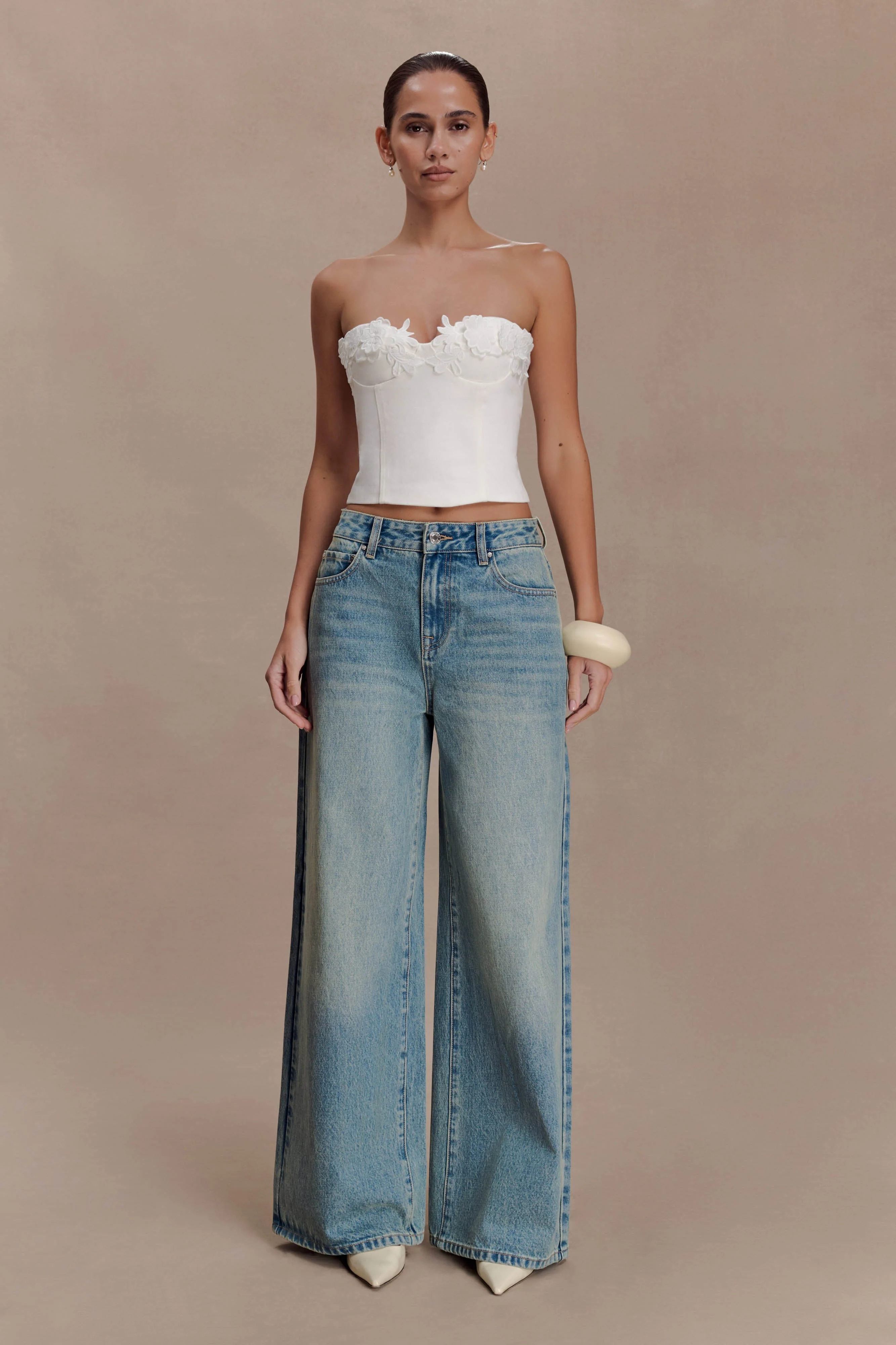 Melany Applique Denim Bustier - White - Image 6