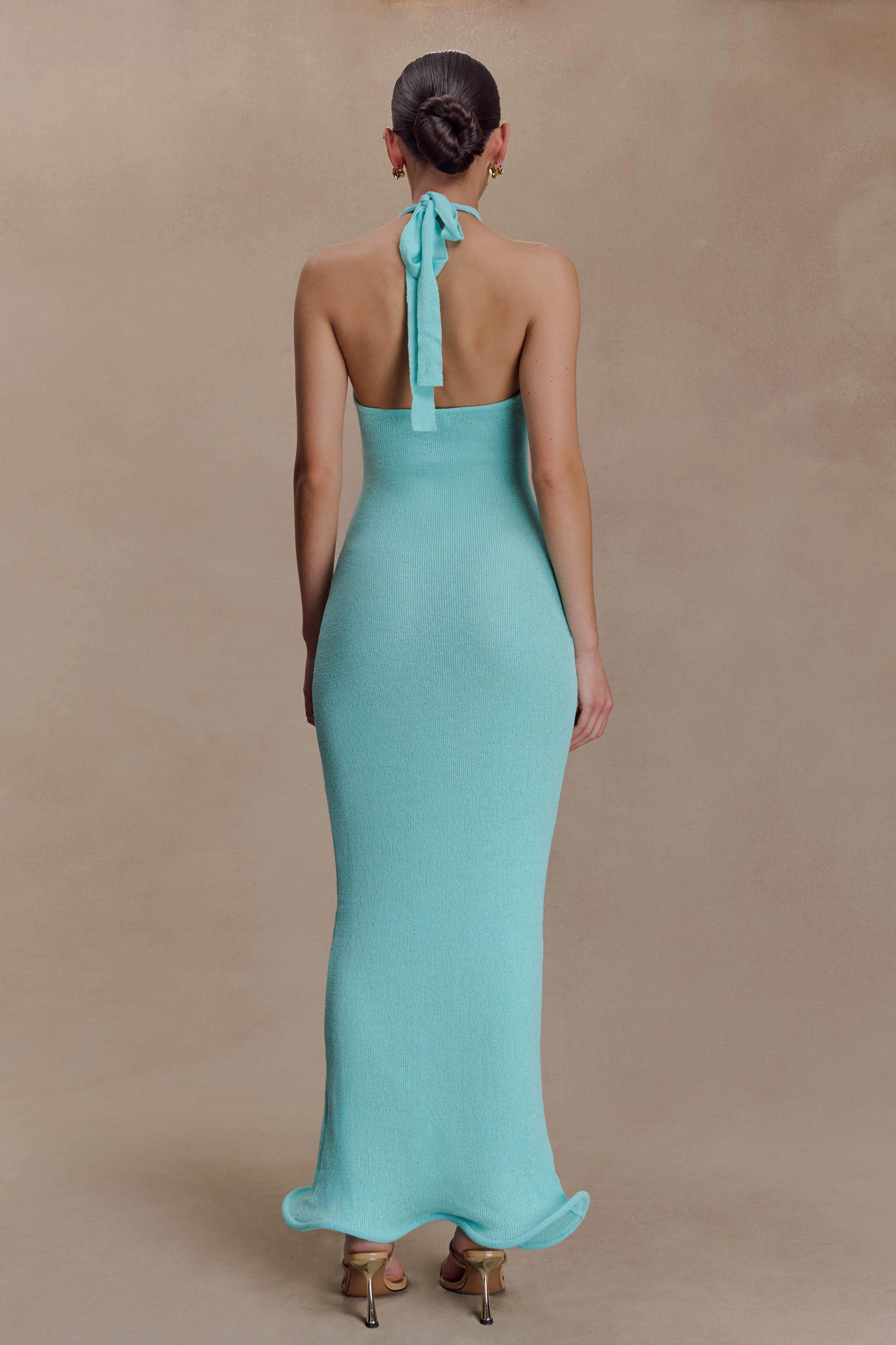 Melodie Halter Knit Maxi Dress - Cyan Blue - Image 4